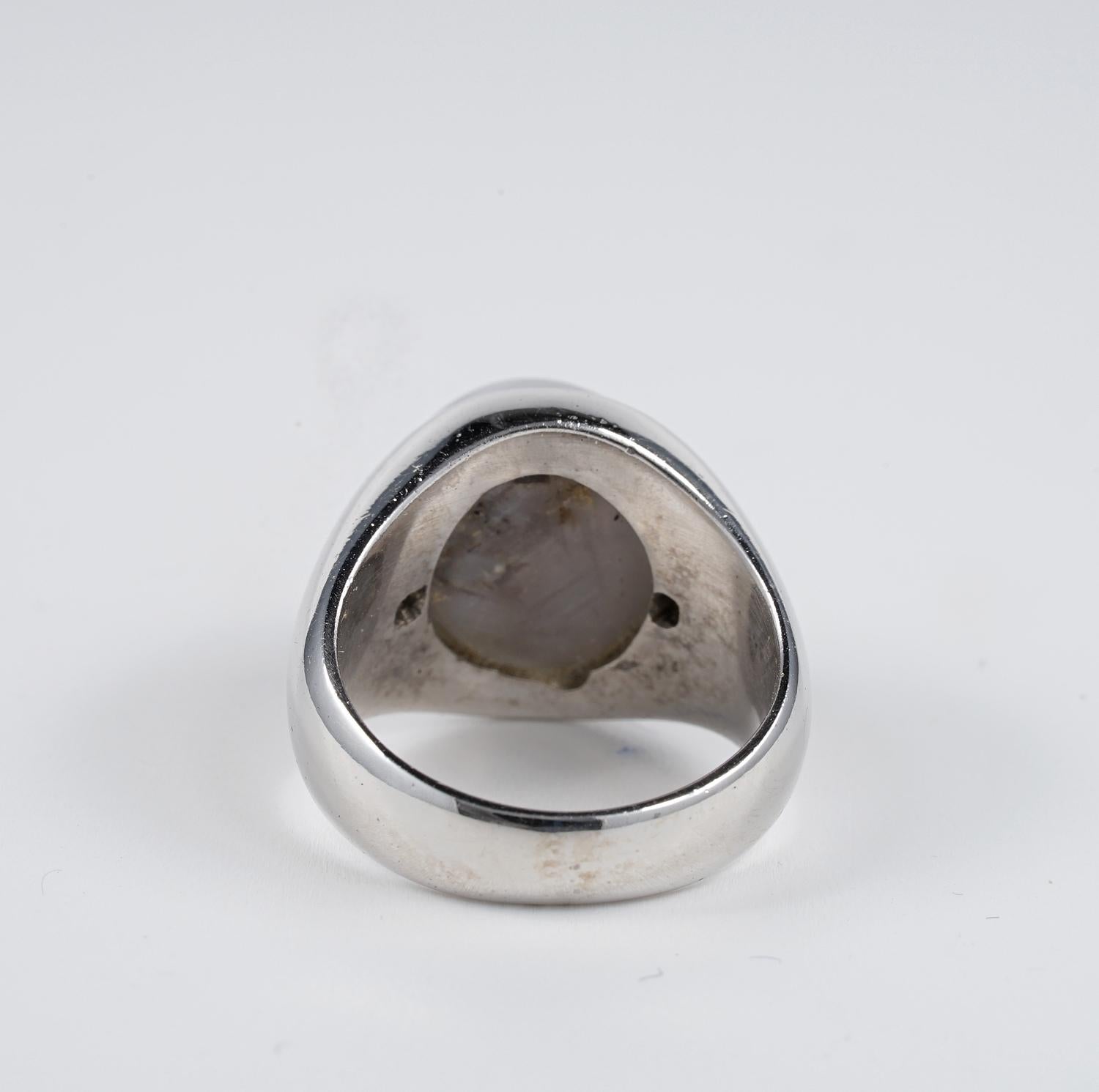 Estate 13.40 Ct Star Sapphire Diamond Gent 18 Kt Ring For Sale 1