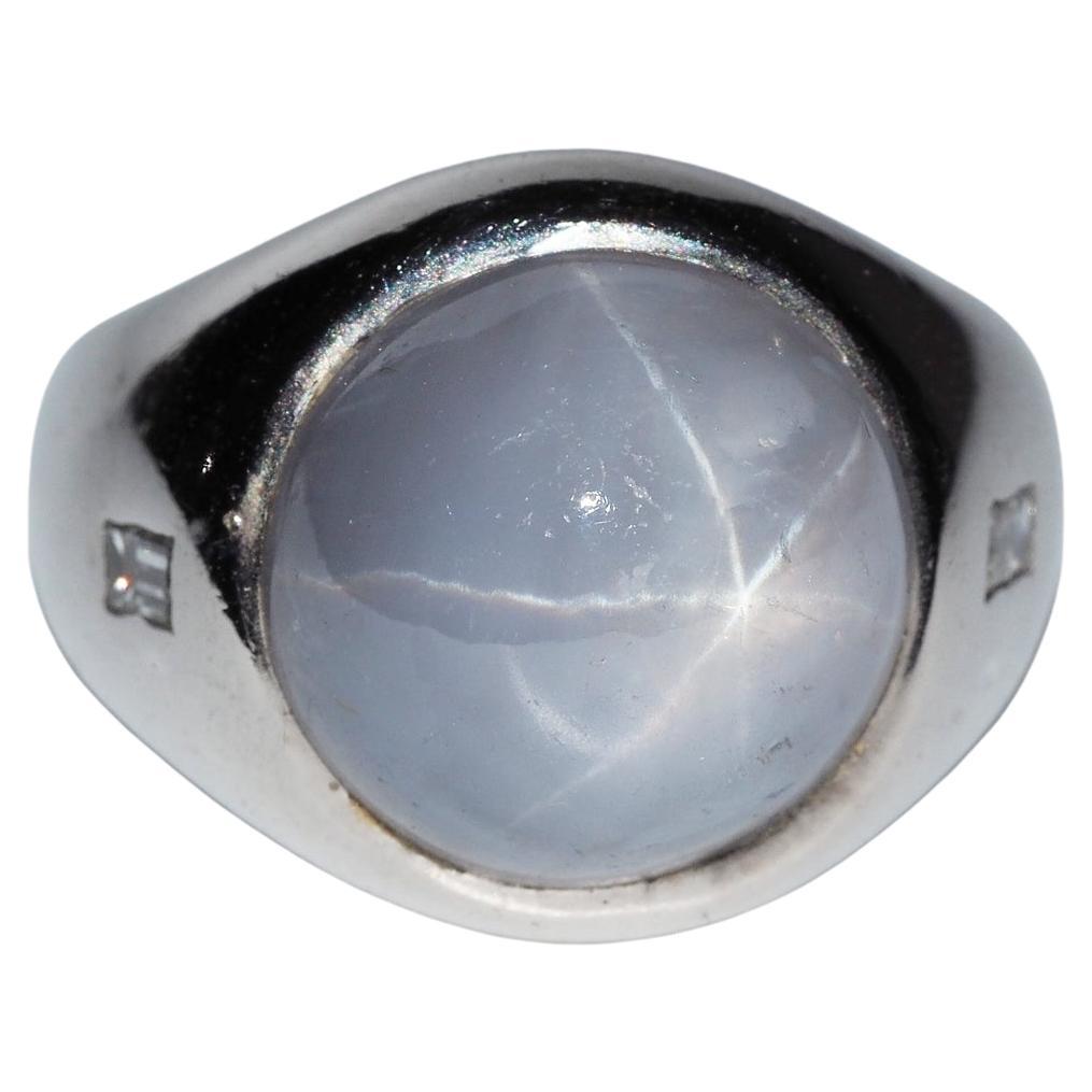 Estate 13.40 Ct Star Sapphire Diamond Gent 18 Kt Ring For Sale
