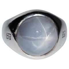 Estate 13.40 Ct Star Sapphire Diamond Gent 18 Kt Ring