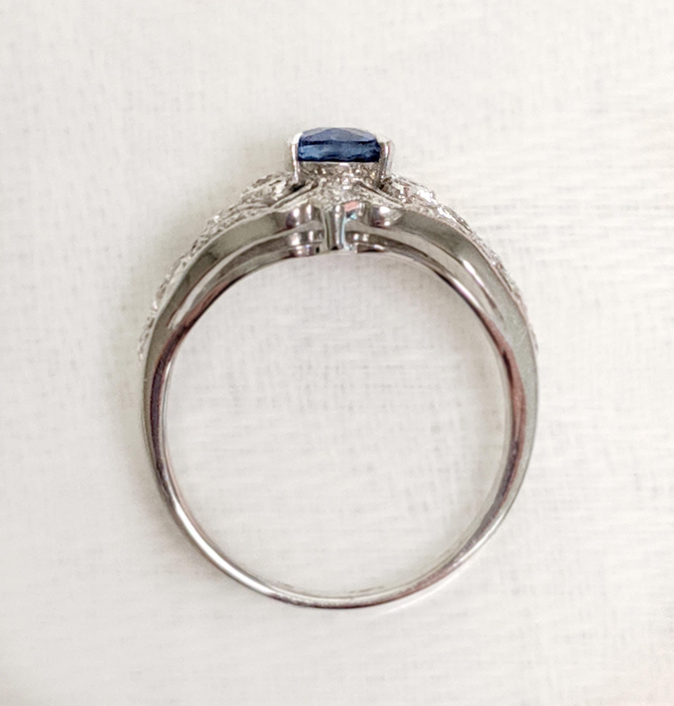 Art Deco Estate 1.35 Carat Oval Blue Sapphire and Diamond Ring