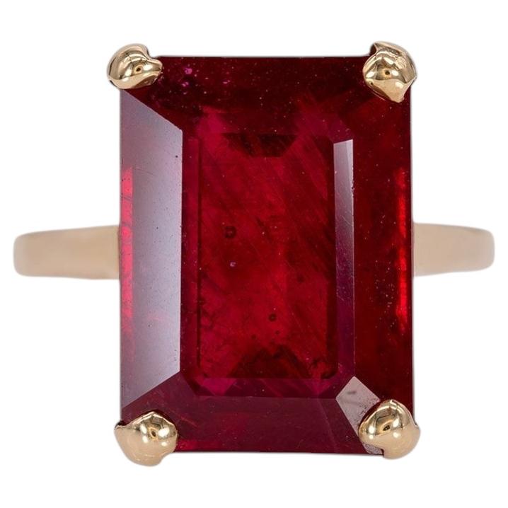 Estate 13.9Ct Madagascar Ruby Ring: Solid 10K Gold – Emerald Cut, 15×11mm