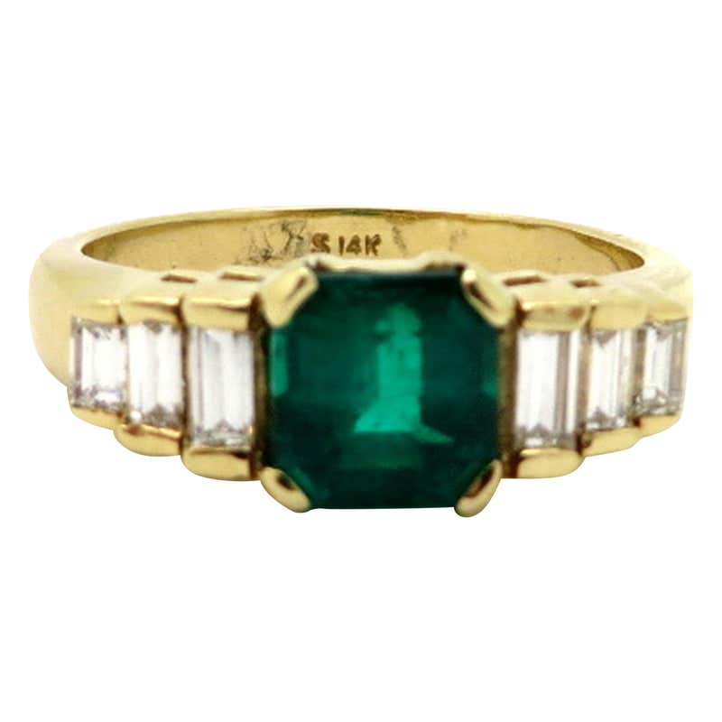 Estate Platinum Art Deco Old Mine Cut Diamond and Emerald Cut Ring with ...