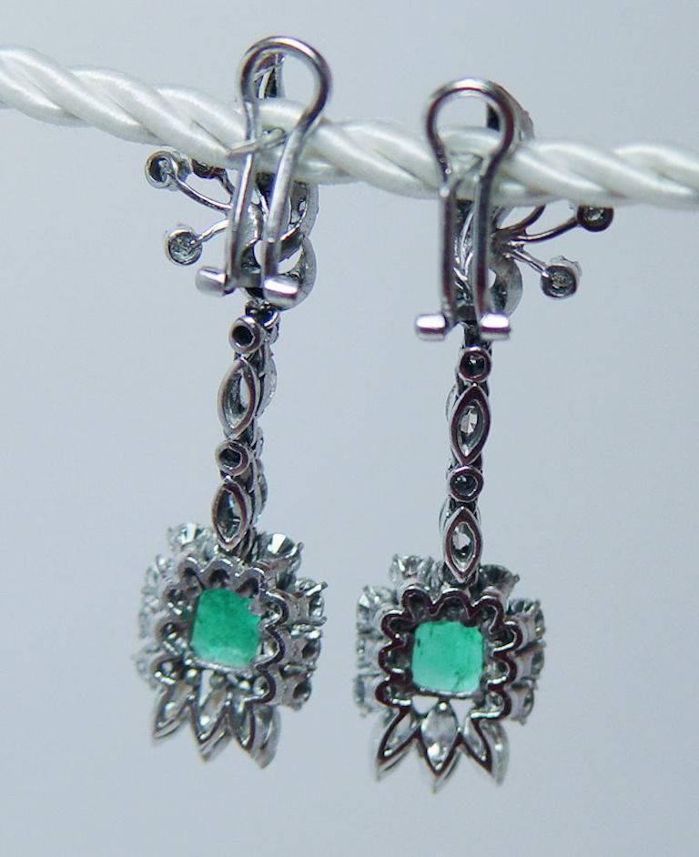 Retro 1950s Emerald Diamond Dangle Earrings