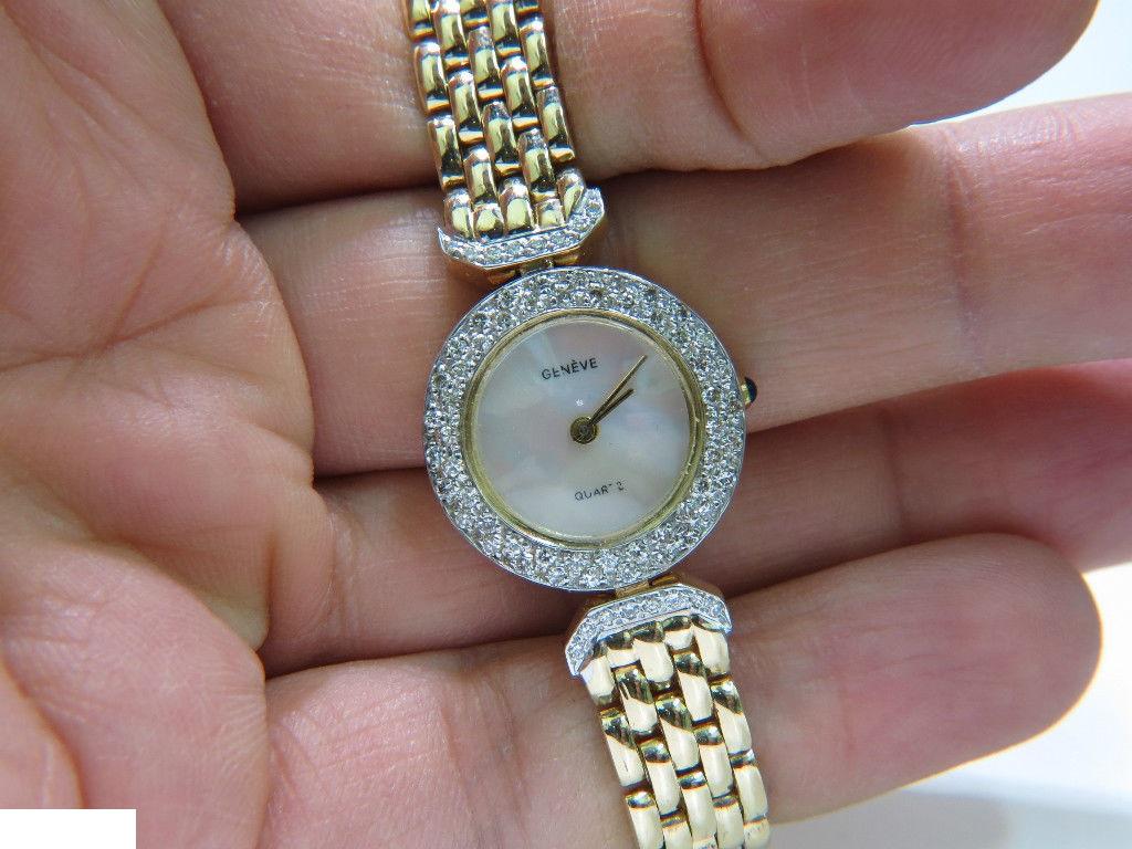 Estate 14 Karat Ladies Geneve 1.50 Carat Diamonds Watch In Good Condition In New York, NY