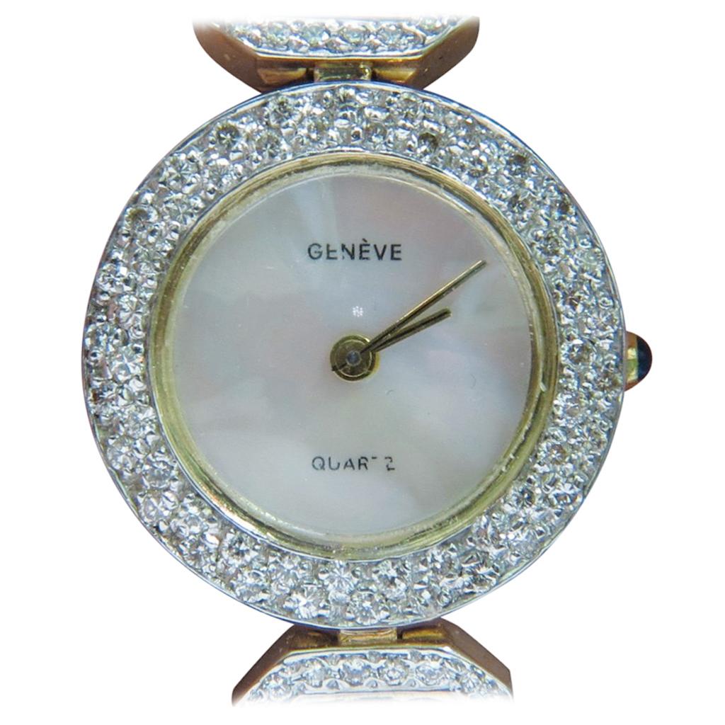 Estate 14 Karat Ladies Geneve 1.50 Carat Diamonds Watch