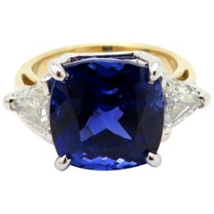 Estate 14 Karat White and Yellow Gold Tanzanite & Trillion Diamond Fashion Ring
