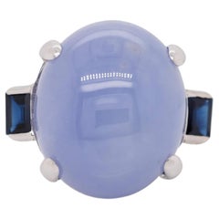 Estate 14 Karat White Gold Chalcedony and Sapphire Cocktail Ring Estate 14 Karat White Gold Chalcedony and Sapphire Cocktail Ring