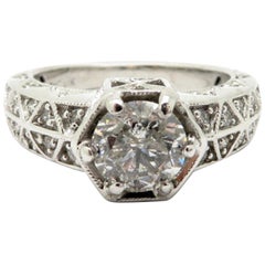 Estate 14 Karat White Gold Diamond Engagement Ring with a Pyramid Motif