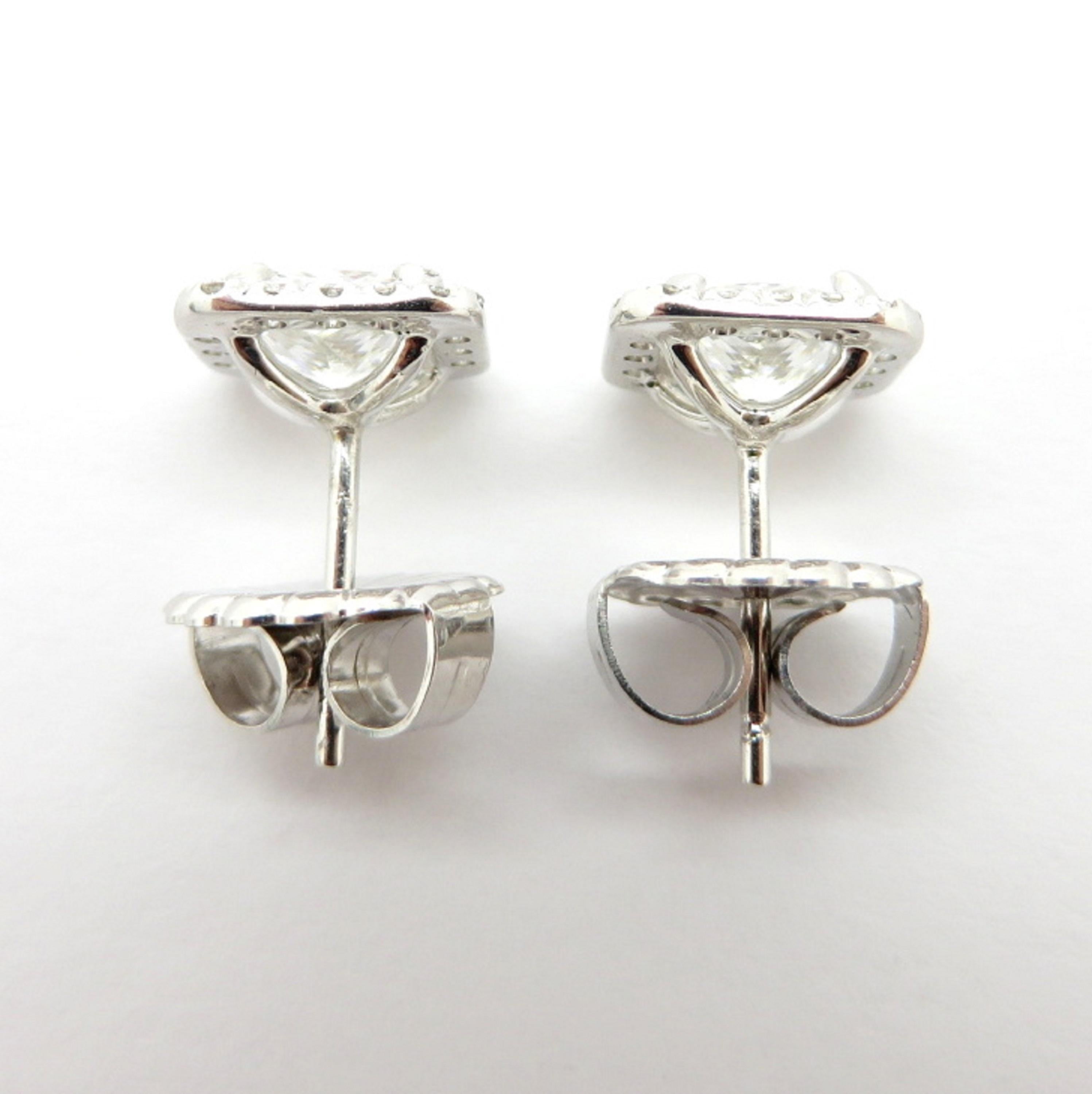 Estate 14 Karat White Gold Diamond Halo Cushion and Round Earrings In Excellent Condition In Scottsdale, AZ