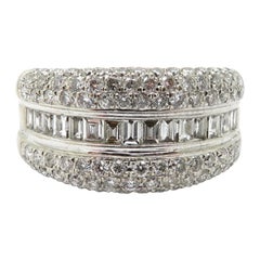 Estate 14 Karat White Gold Pavé Diamond and Baguette Band Ring