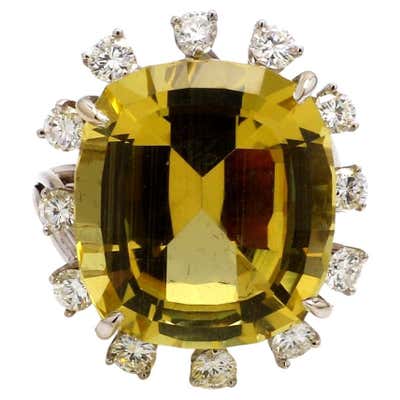 3.31 Carat Yellow Beryl Emerald Cut Sapphire Cluster Ring Natalie ...