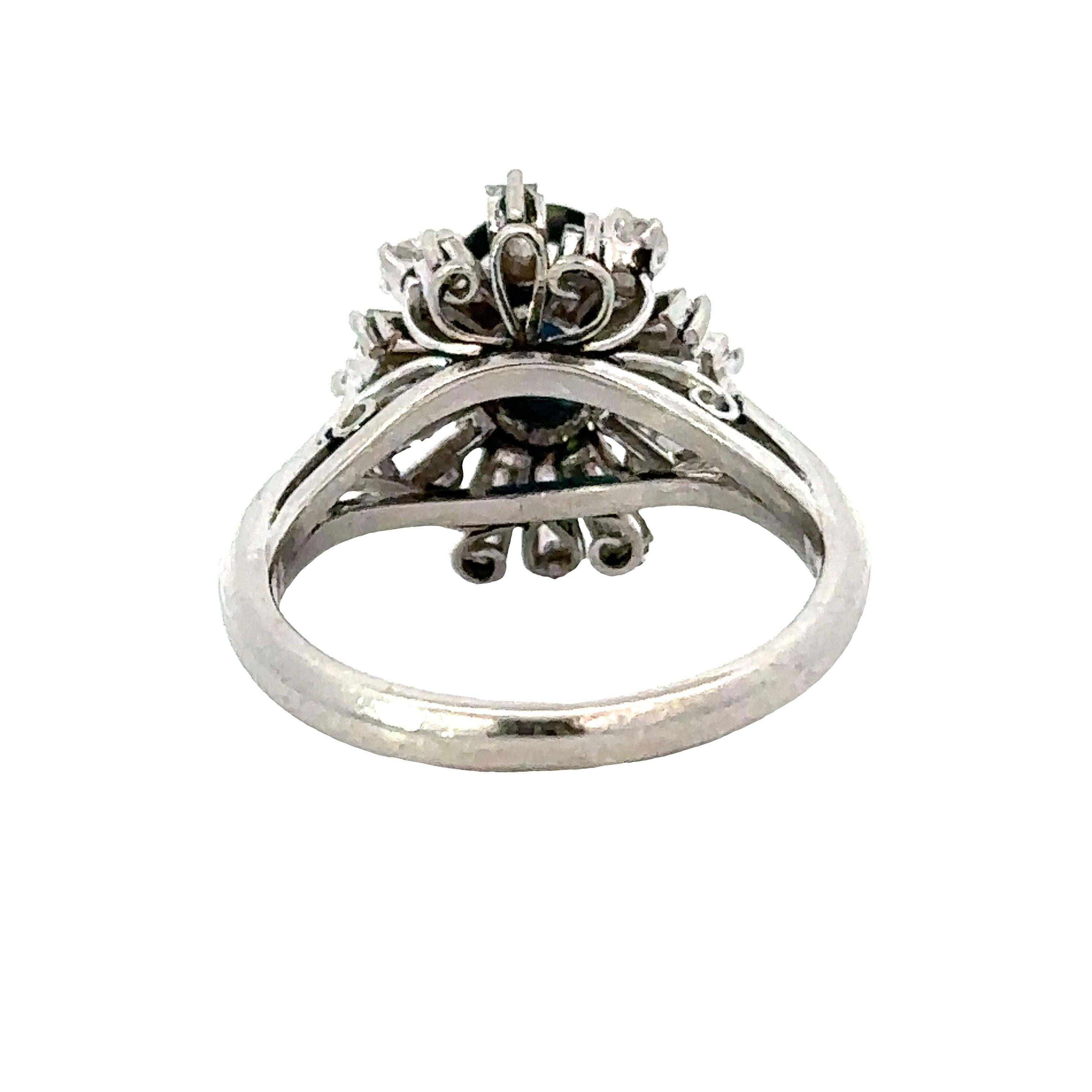 Estate 1.40 ct Sapphire Diamond Platinum Halo Ring 13404 In Good Condition For Sale In Derby, NY