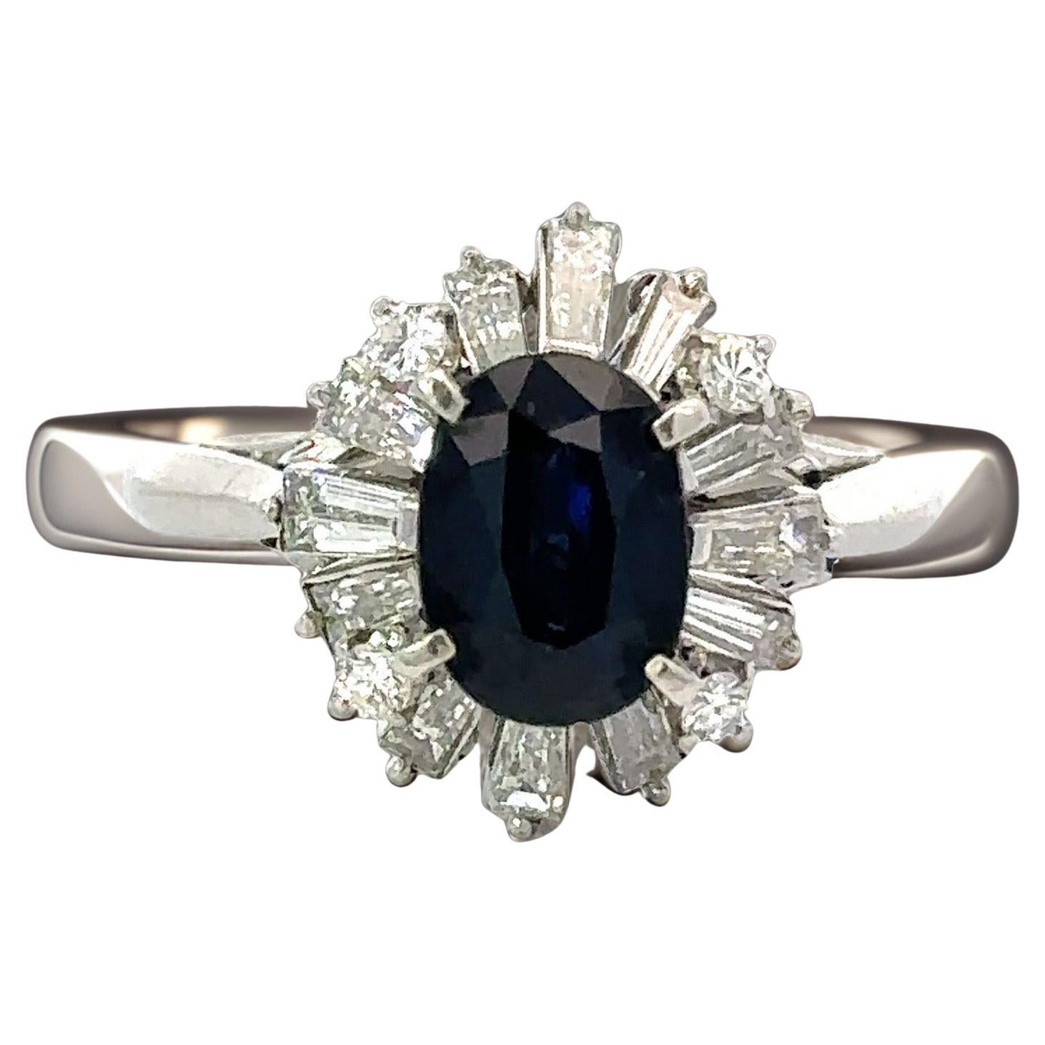 Estate 1.40 ct Sapphire Diamond Platinum Halo Ring 13404 For Sale