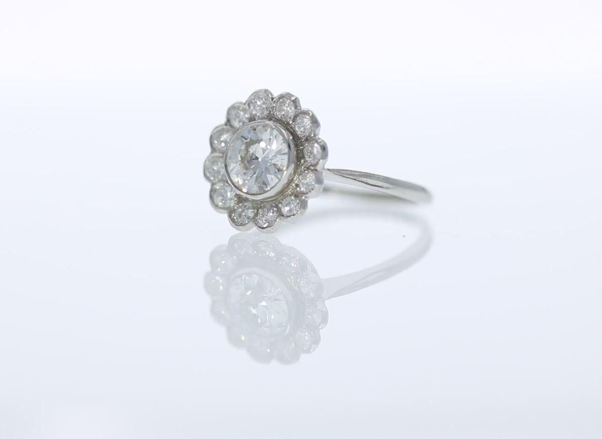 Estate 1.45 Carat Old European Diamond Cluster Engagement Ring In Good Condition In NEW ORLEANS, LA