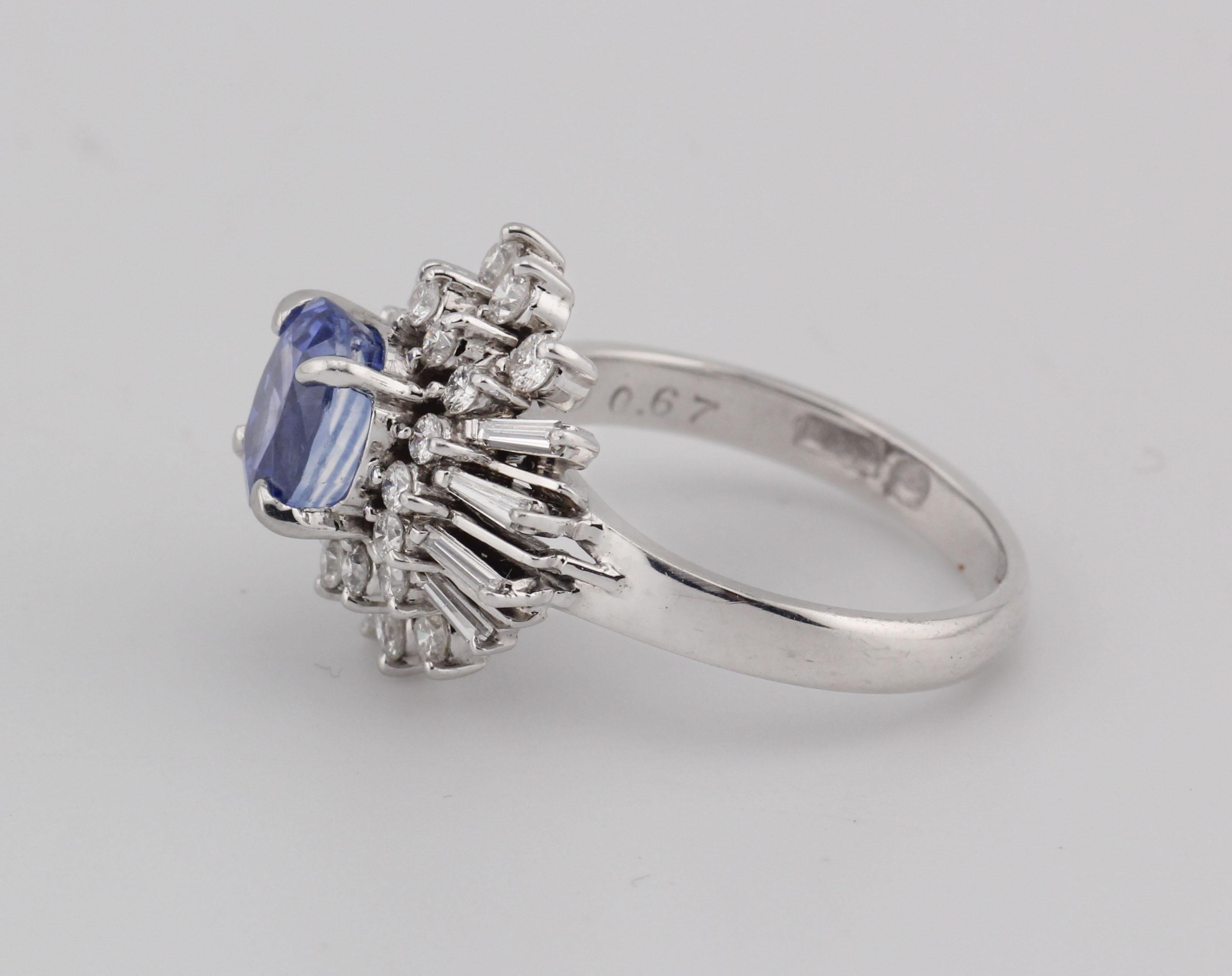 Estate 1,48ct Saphir 0,67ct Diamant Platin Ring Größe 5 im Zustand „Gut“ im Angebot in Simpsonville, SC