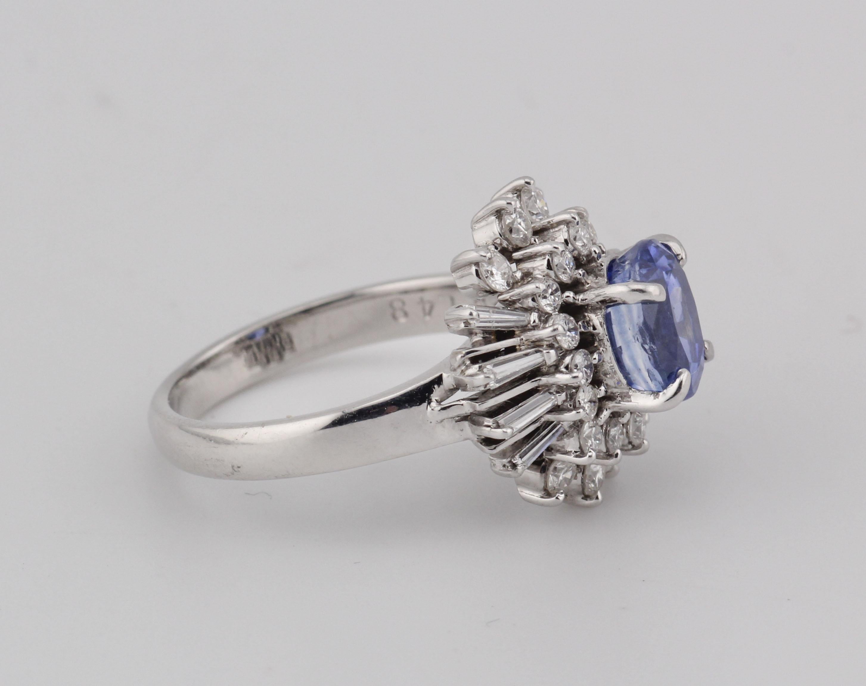 Estate 1,48ct Saphir 0,67ct Diamant Platin Ring Größe 5 Damen im Angebot