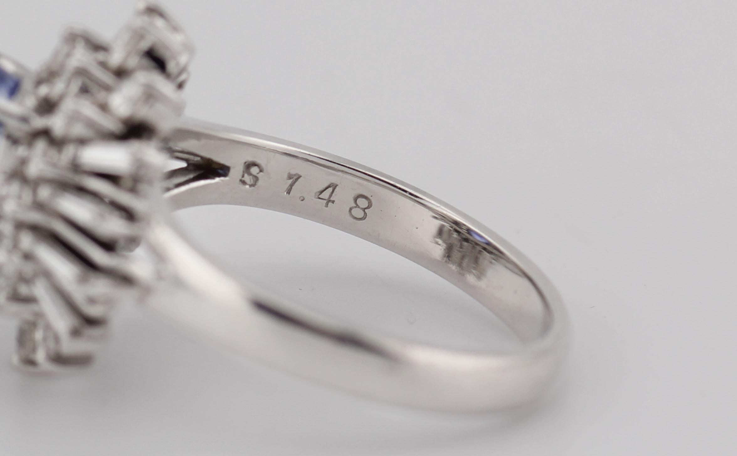 Estate 1,48ct Saphir 0,67ct Diamant Platin Ring Größe 5 im Angebot 2
