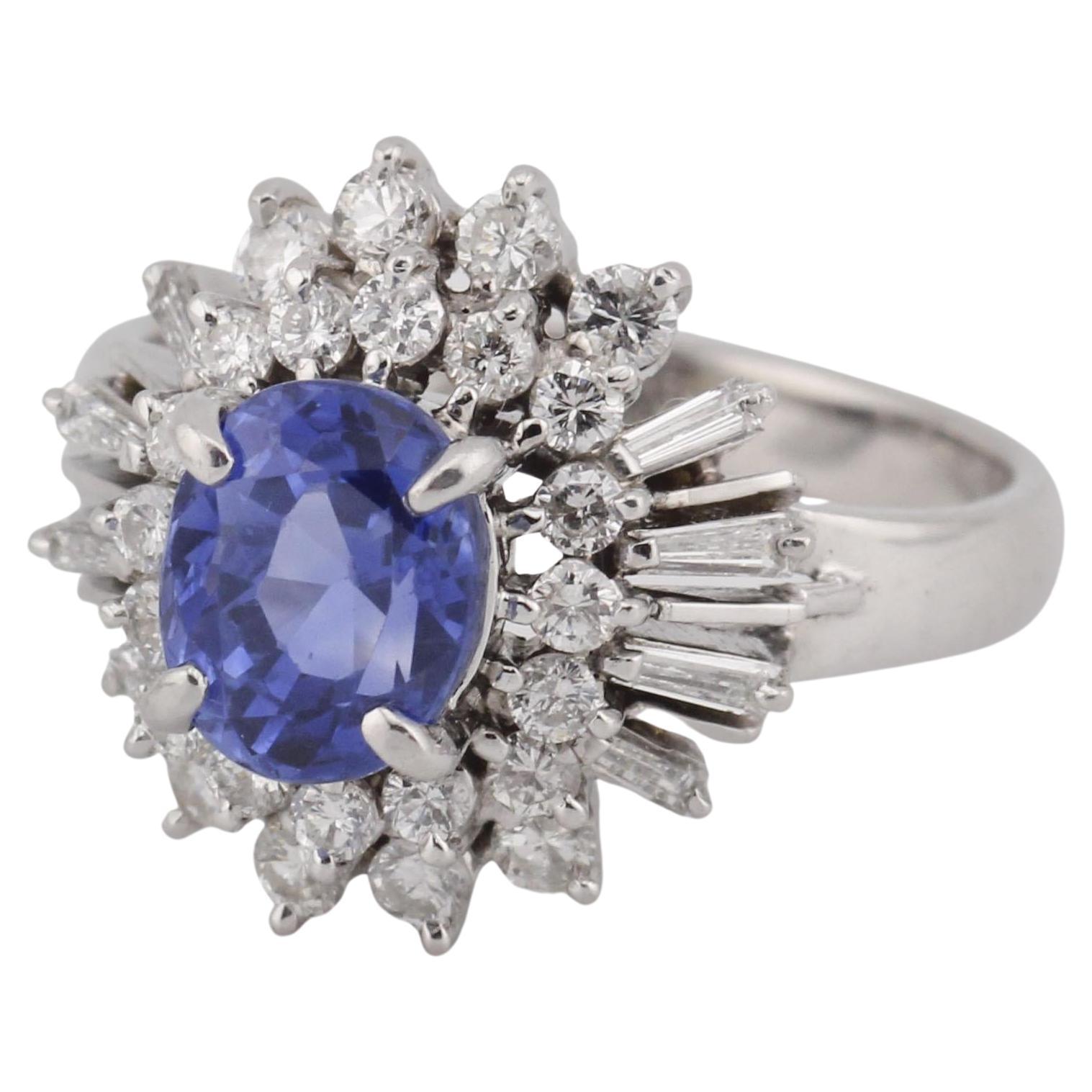 Anello Estate 1,48ct Zaffiro 0,67ct Diamante Platino Misura 5