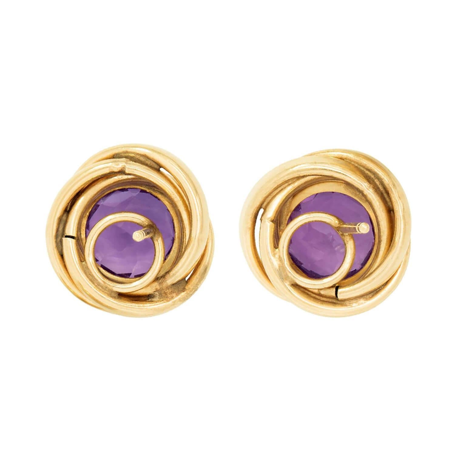 Estate 14k Amethyst Knot Motif Stud Earrings Moderno en venta