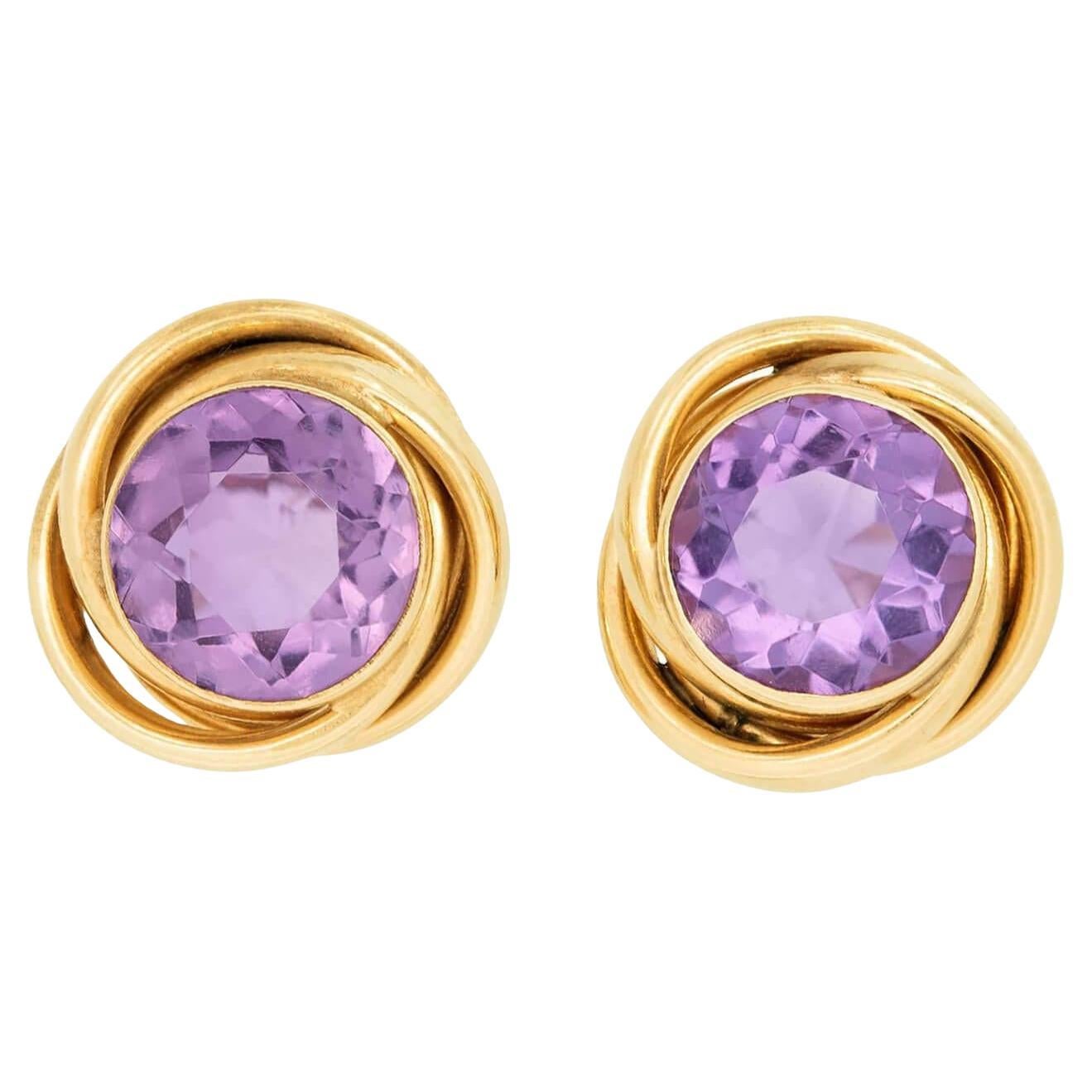 Estate 14k Amethyst Knot Motif Stud Earrings