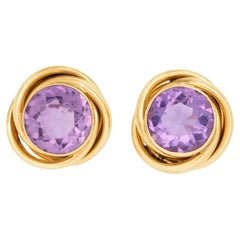 Estate 14k Amethyst Knot Motif Stud Earrings