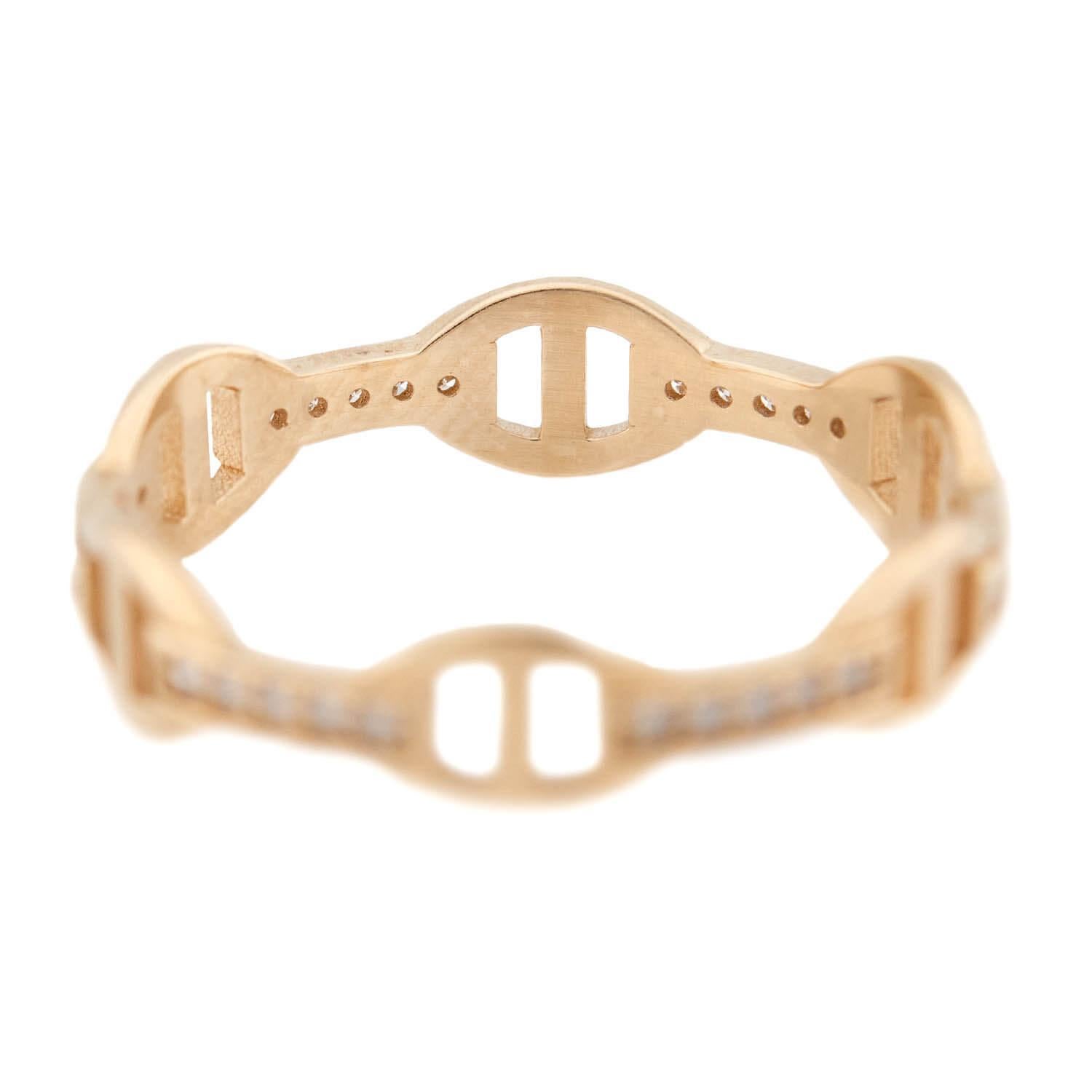 Uncut Estate 14k and Diamond Anchor Link Ring For Sale