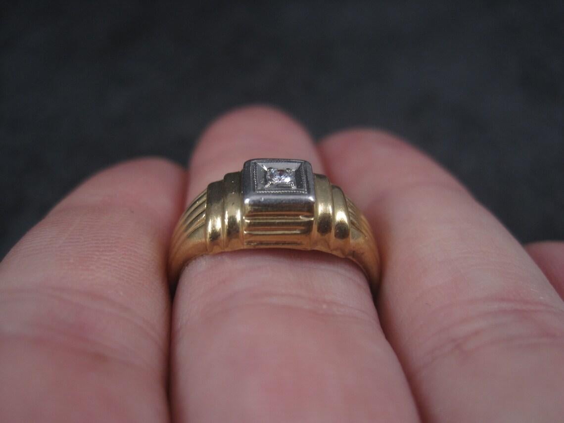 Estate 14k and Palladium Two Tone Diamond Ring 3