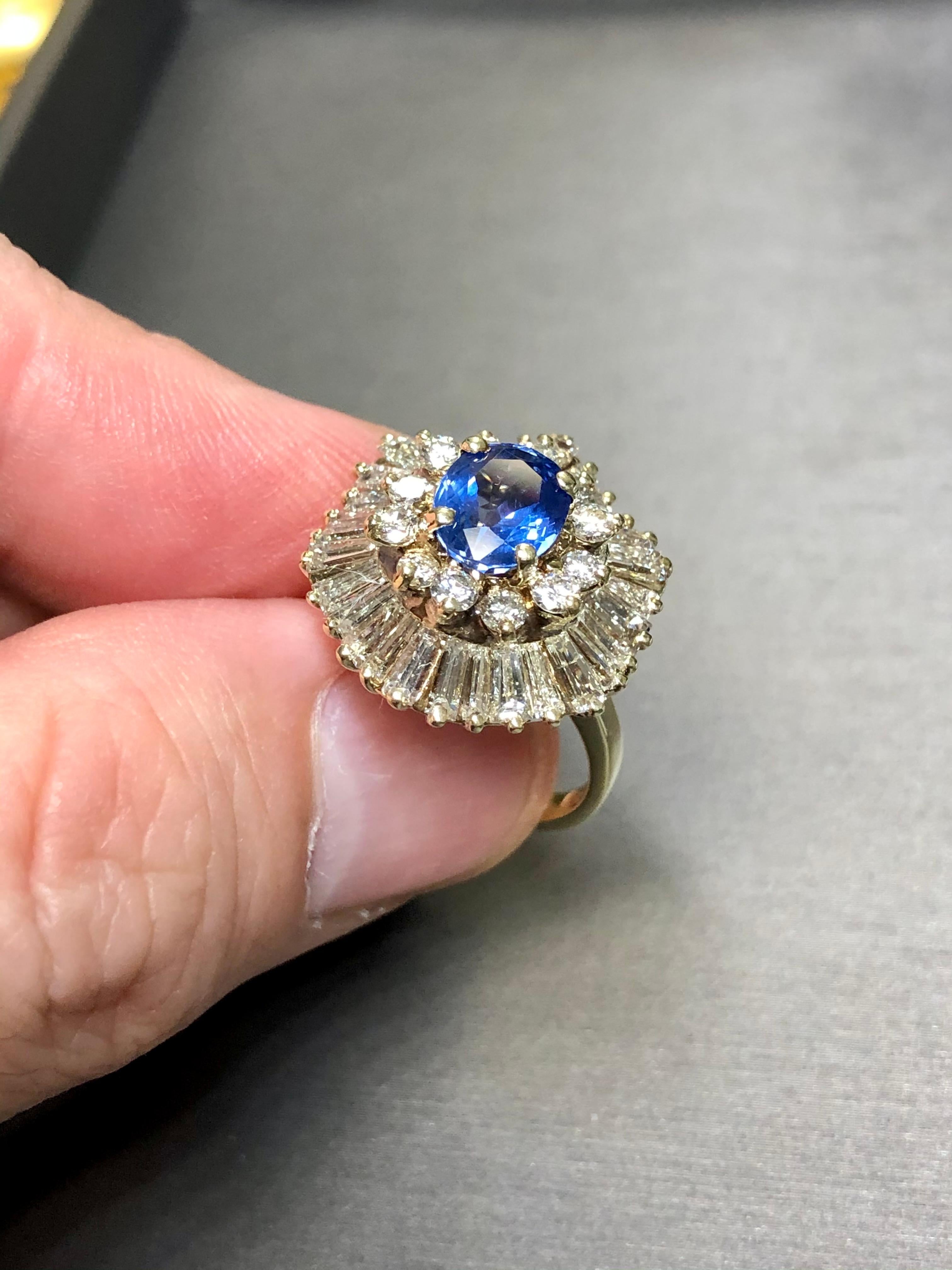 Estate 14K Baguette Diamond Oval Sapphire Ballerina Cocktail Ring 4.75cttw  In Good Condition For Sale In Winter Springs, FL