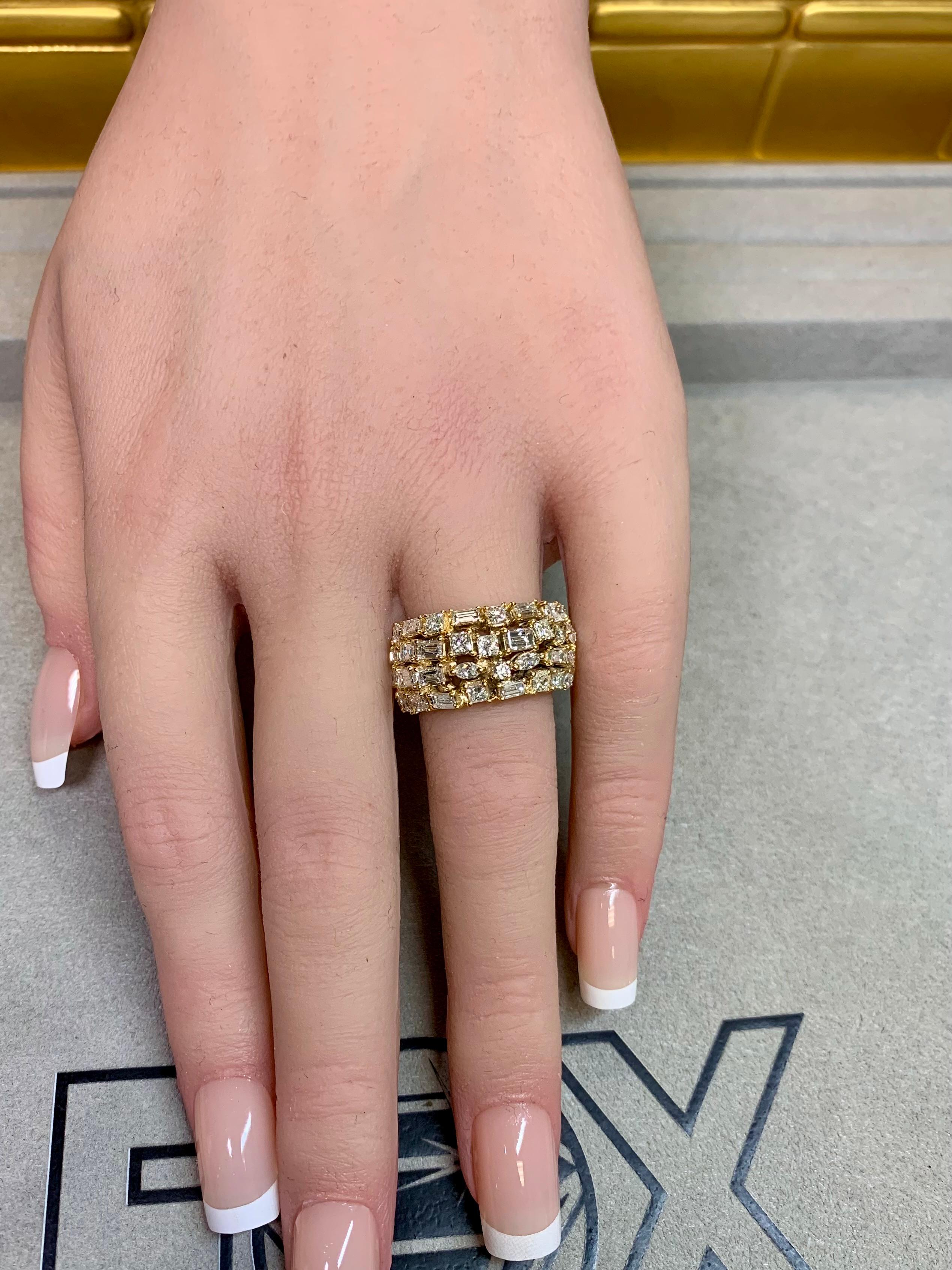 Estate 14K Baguette Marquise Princess Diamond Wide Half Cocktail Band Ring 4ctw For Sale 4
