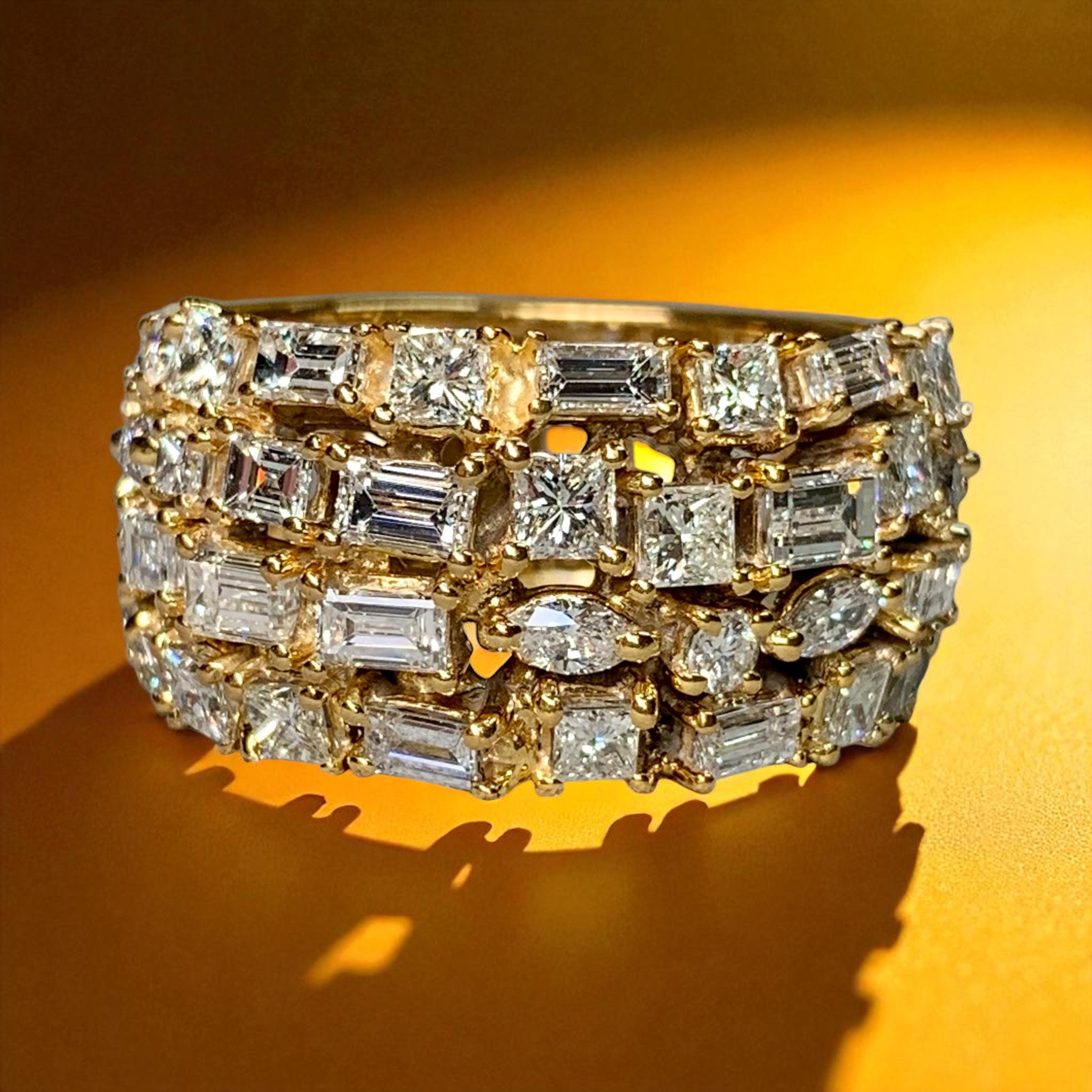 Estate 14K Baguette Marquise Princess Diamond Wide Half Cocktail Band Ring 4ctw For Sale 5