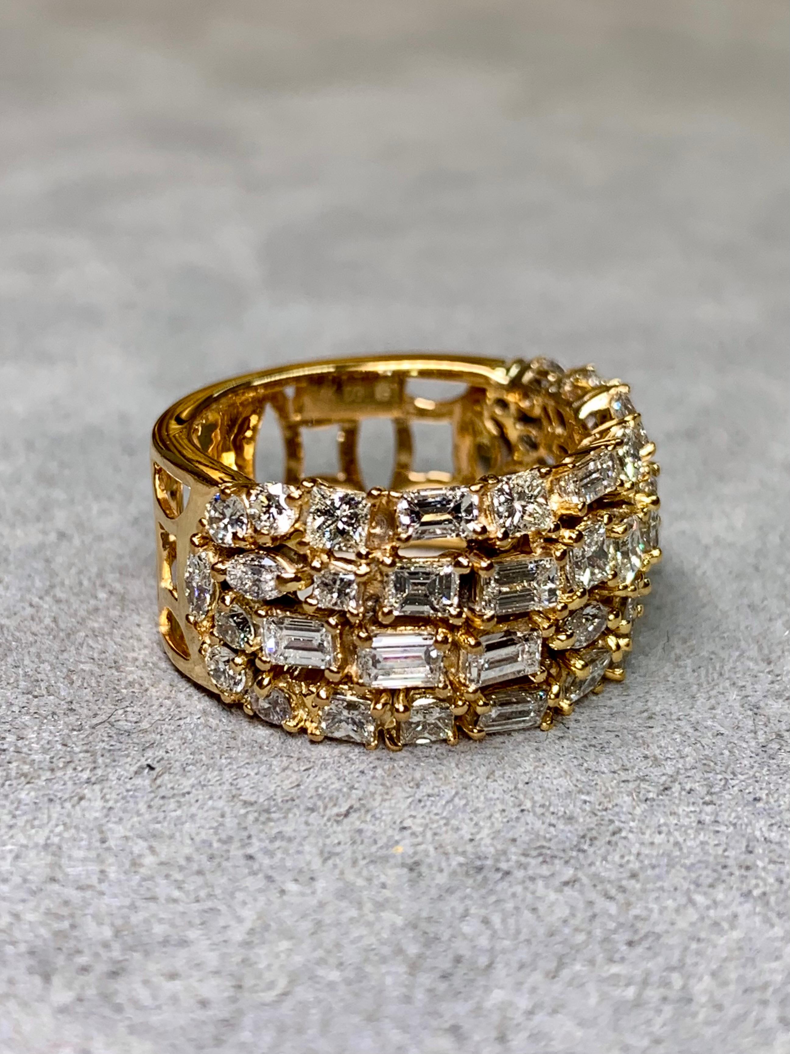 Baguette Cut Estate 14K Baguette Marquise Princess Diamond Wide Half Cocktail Band Ring 4ctw For Sale
