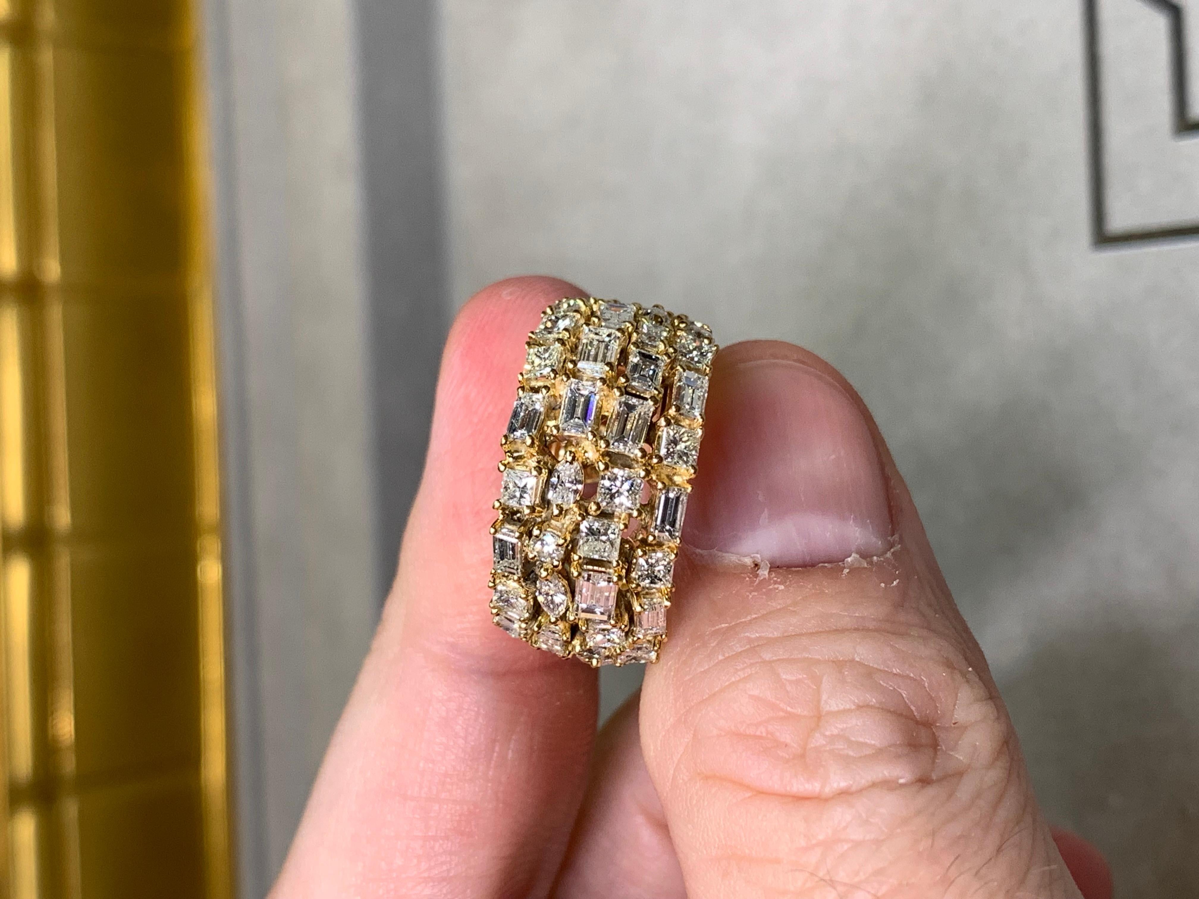 Estate 14K Baguette Marquise Princess Diamond Wide Half Cocktail Band Ring 4ctw In Excellent Condition For Sale In Winter Springs, FL