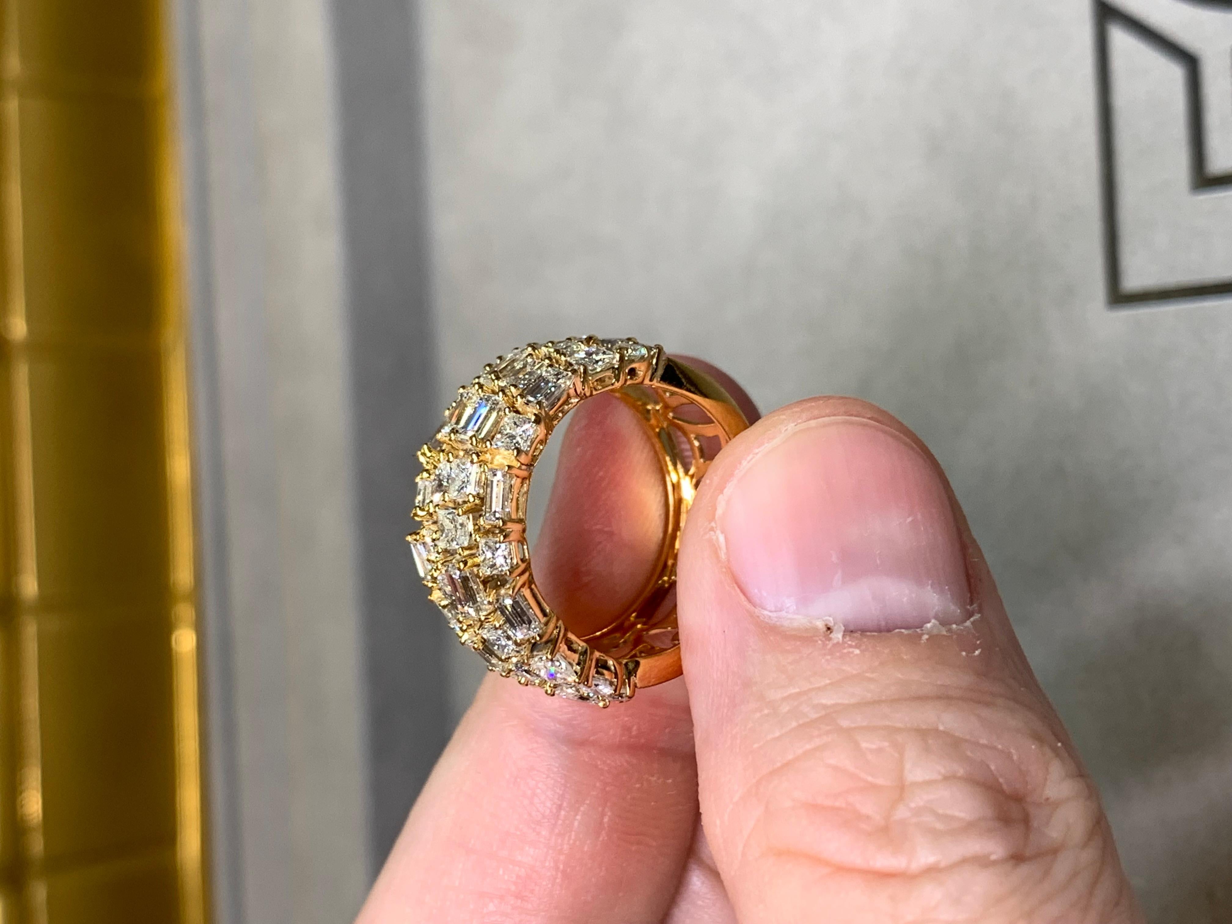 Women's or Men's Estate 14K Baguette Marquise Princess Diamond Wide Half Cocktail Band Ring 4ctw For Sale