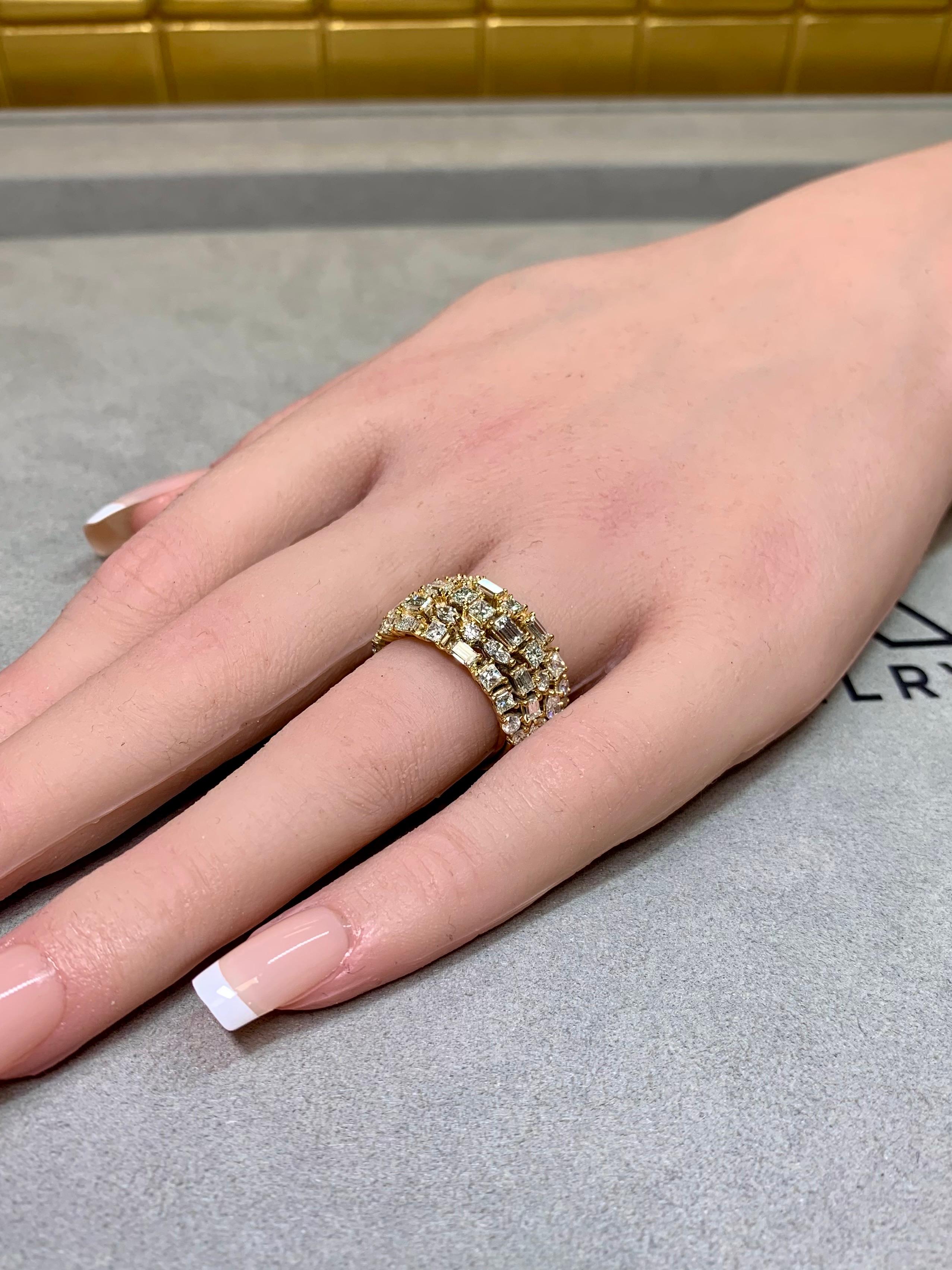 Estate 14K Baguette Marquise Princess Diamond Wide Half Cocktail Band Ring 4ctw For Sale 1