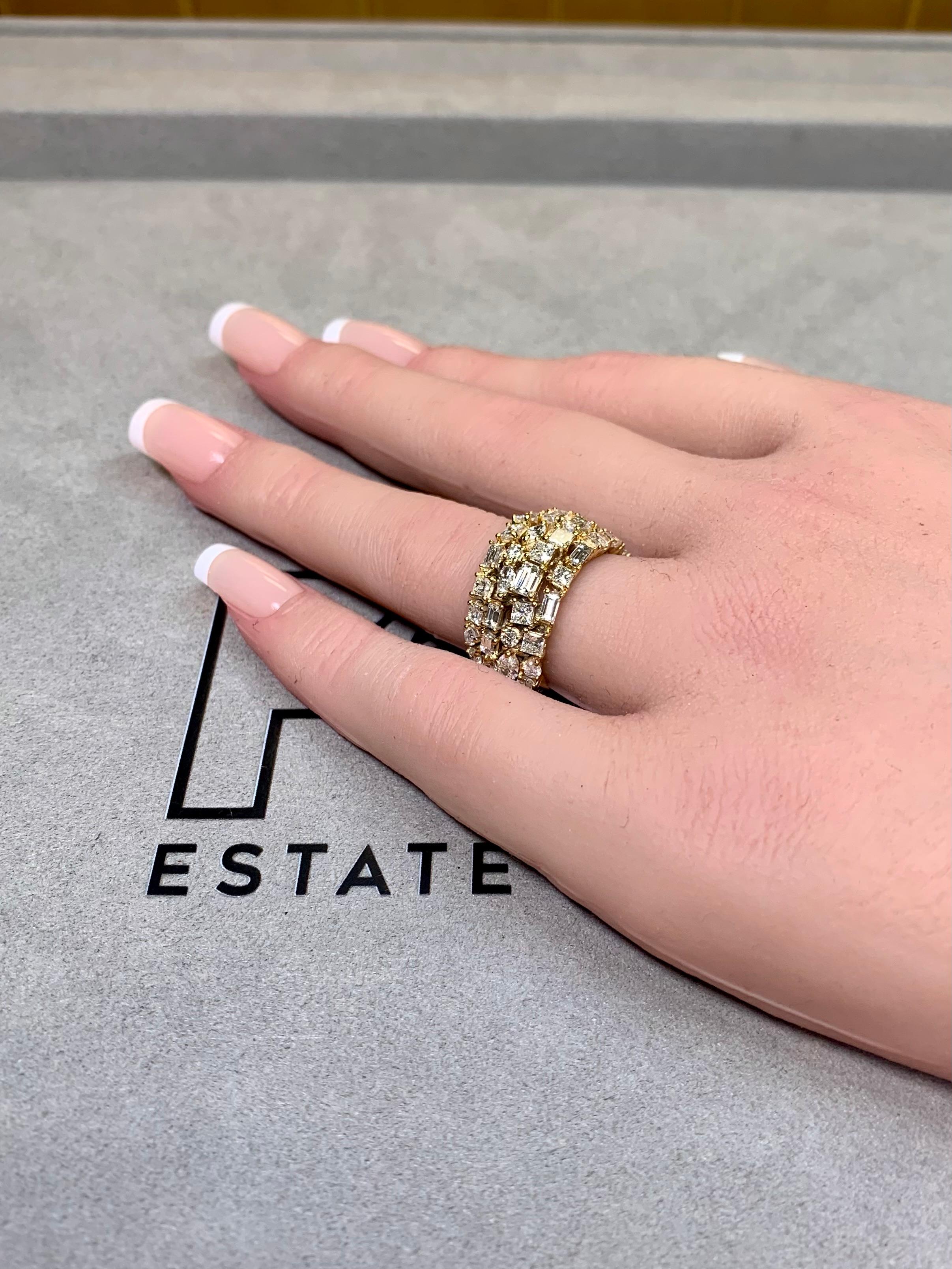 Estate 14K Baguette Marquise Princess Diamond Wide Half Cocktail Band Ring 4ctw For Sale 2