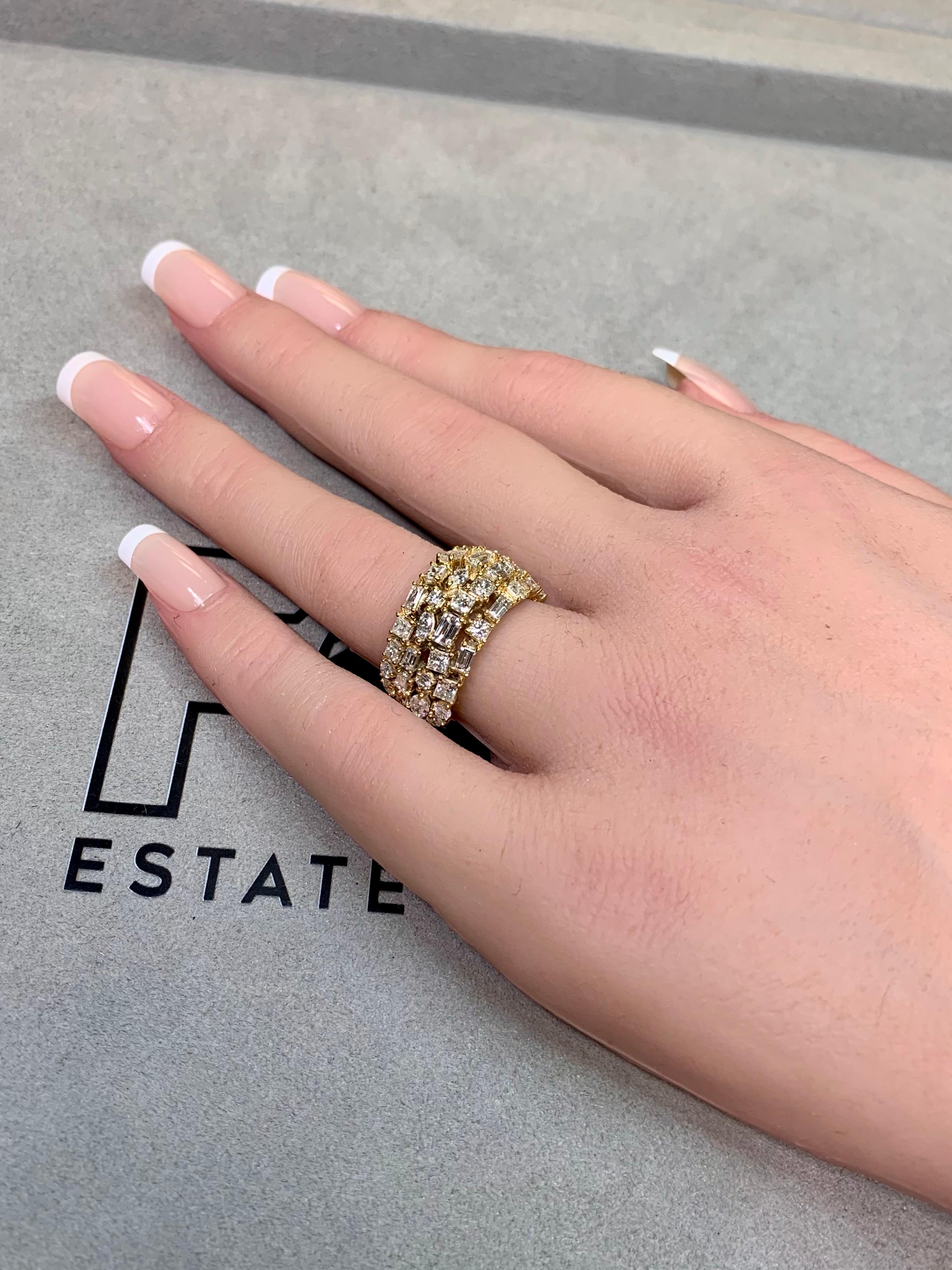 Estate 14K Baguette Marquise Princess Diamond Wide Half Cocktail Band Ring 4ctw For Sale 3