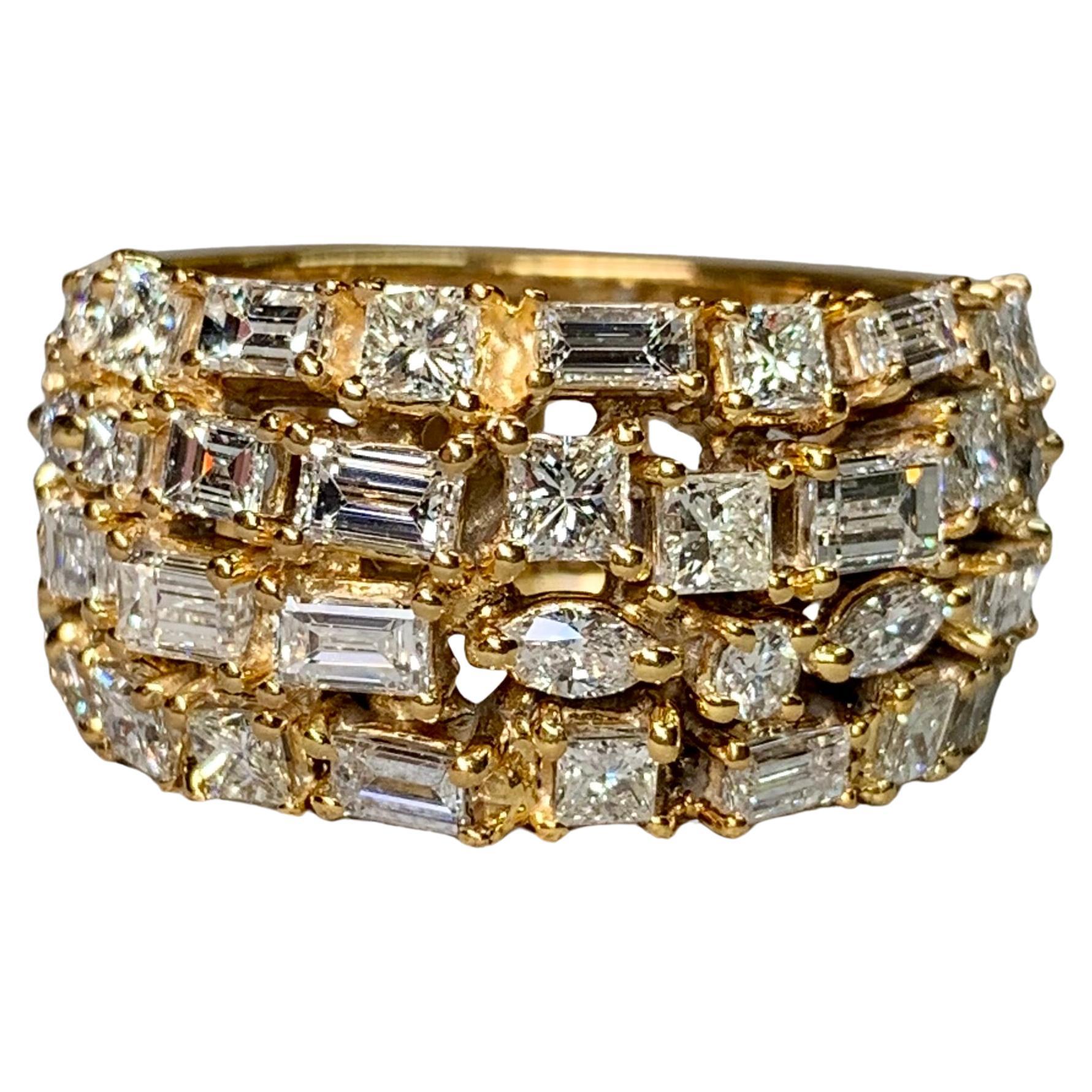 Estate 14K Baguette Marquise Princess Diamond Wide Half Cocktail Band Ring 4ctw For Sale