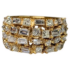 Estate 14K Baguette Marquise Princess Diamond Wide Half Cocktail Band Ring 4ctw