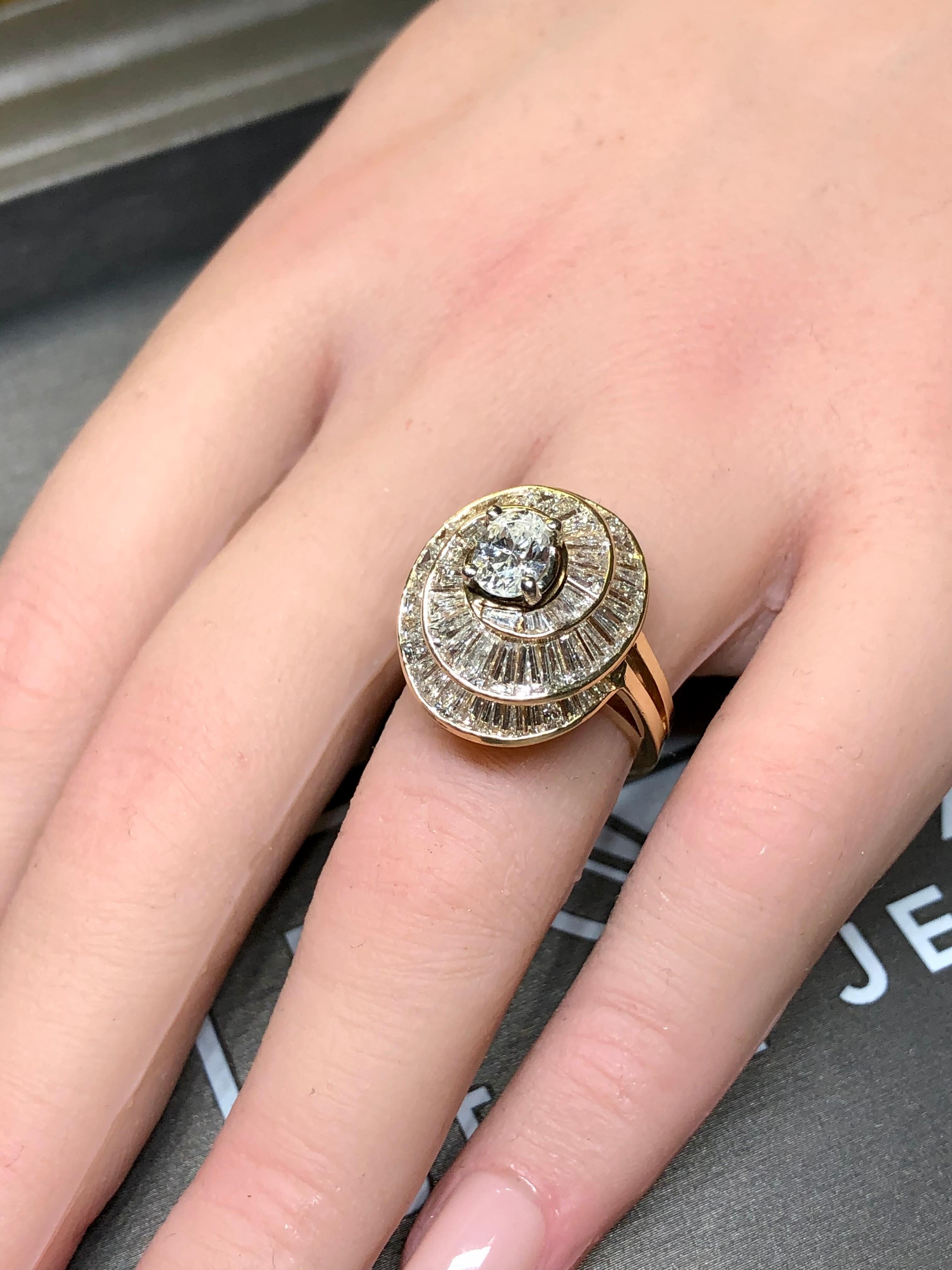Nachlass 14K Baguette Oval Großer Spiral Cocktail Solitär Ring 5,40cttw H Vs Gr. 6 im Angebot 3