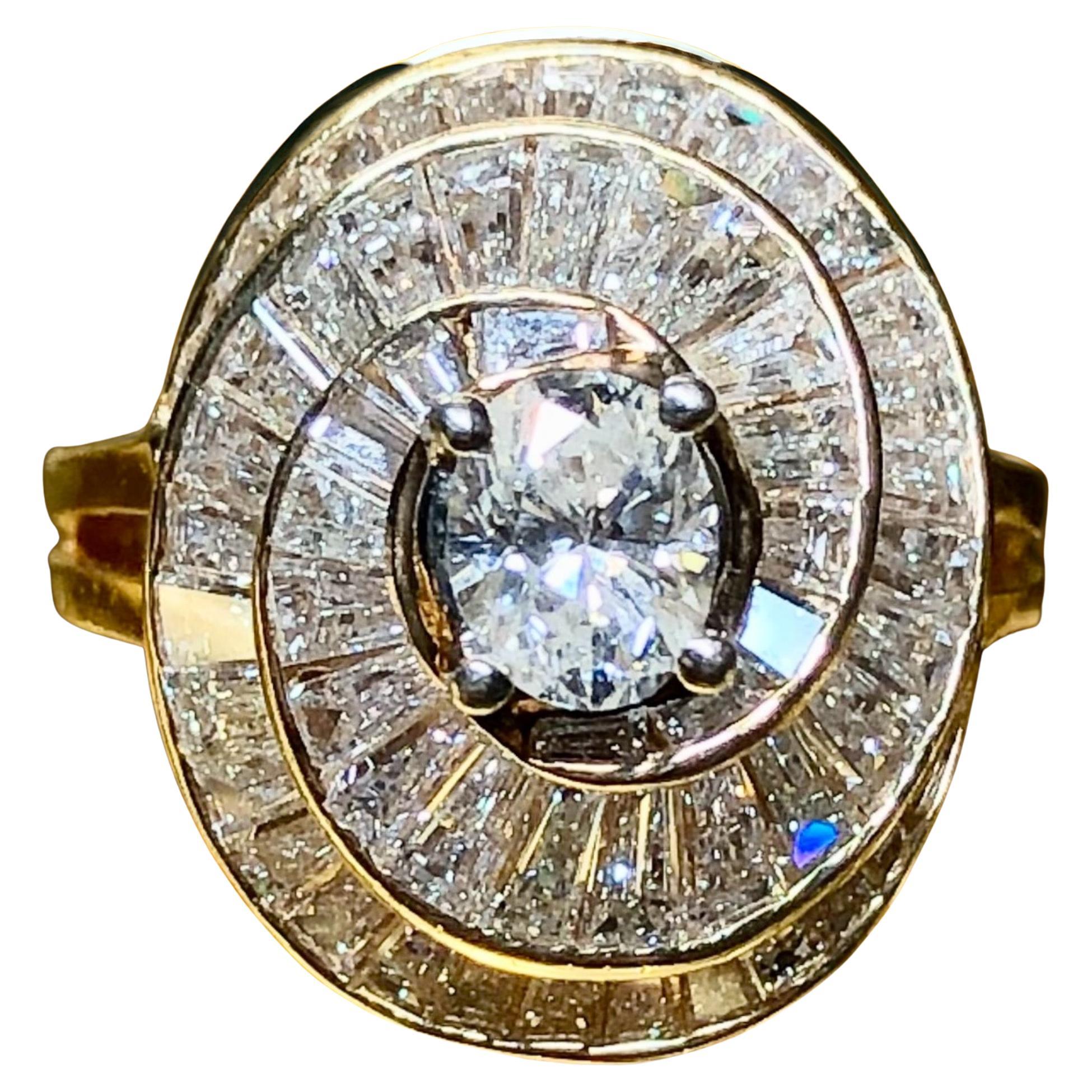Estate 14K Baguette Oval Tall Spiral Cocktail Solitaire Ring 5.40cttw H Vs Sz 6