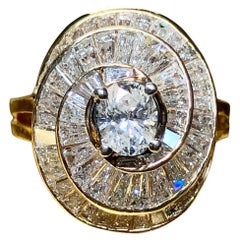 Estate 14K Baguette Oval Tall Spiral Cocktail Solitaire Ring 5.40cttw H Vs Sz 6