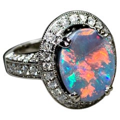 Estate 14K Black Opal Diamond Pavé Halo Diamond Cocktail Ring 4.86ctw Sz 7.25