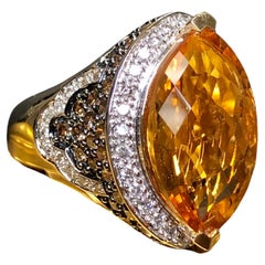 Estate 14K Brown White Diamond Marquise Citrine Large Cocktail Ring Sz 8