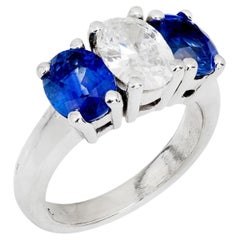 Estate 14k Diamond and Sapphire Three Stone Ring