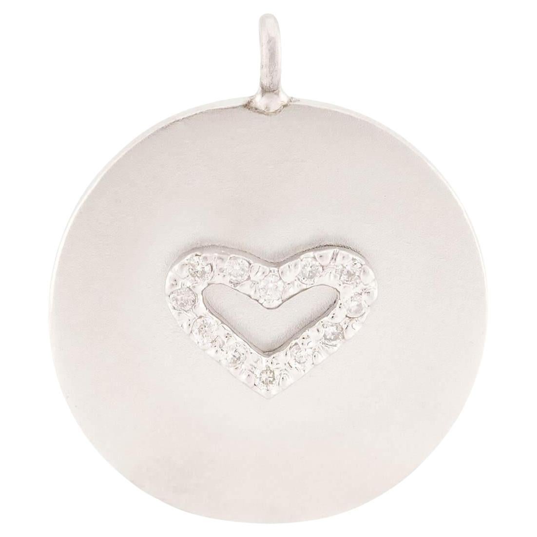 Estate 14k Diamond Heart Disc Pendant