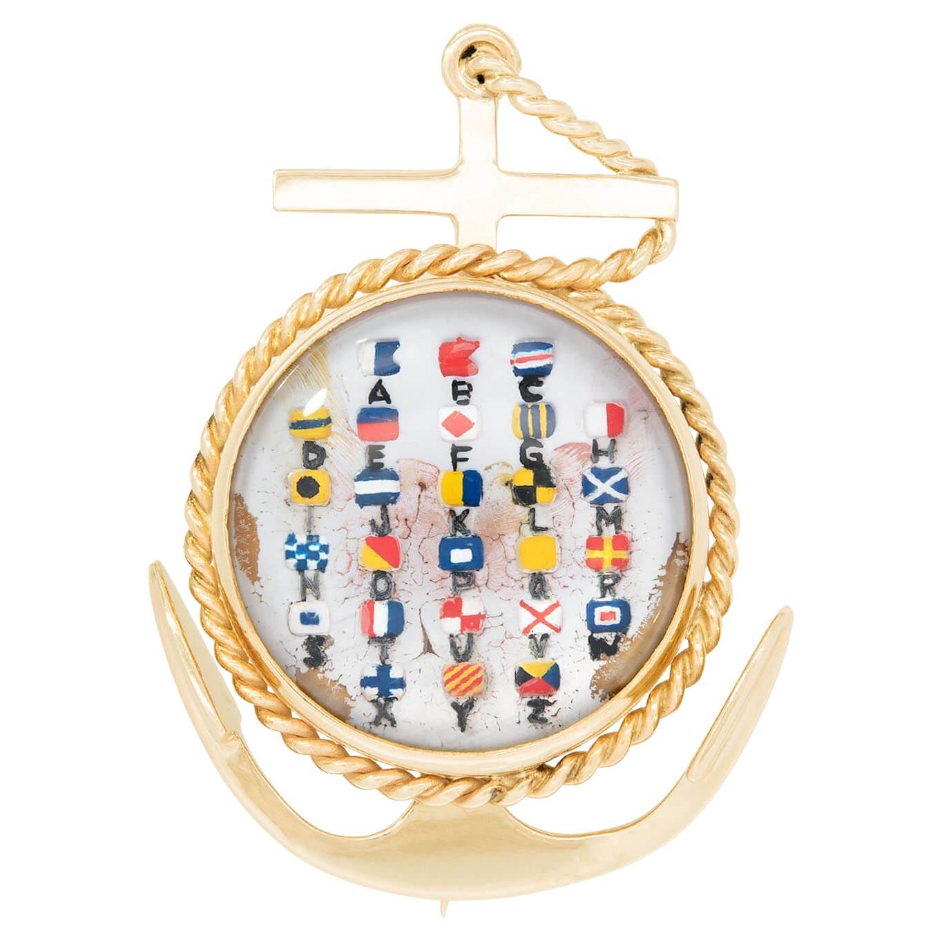 Estate 14k Essex Kristall Nautische Alphabet Pin/Brosche im Angebot