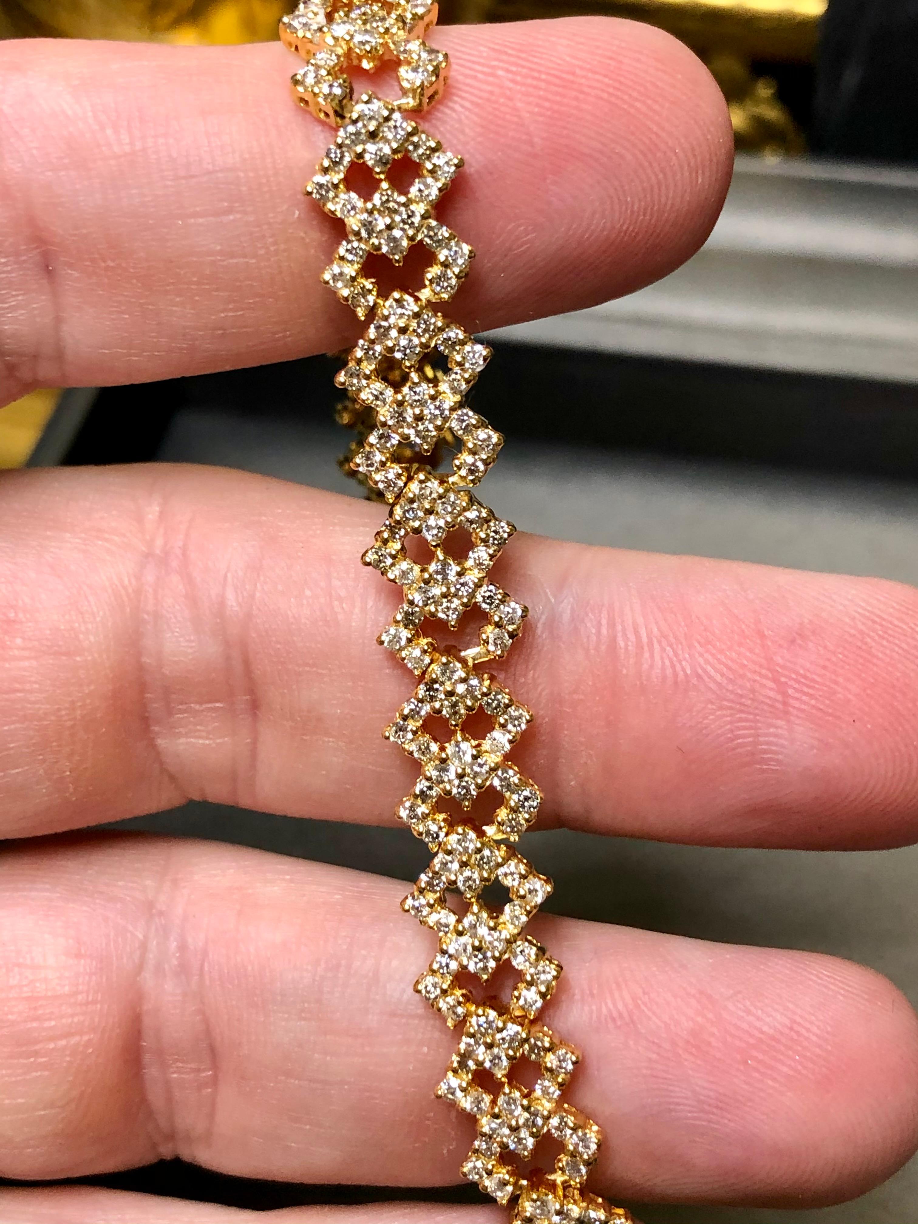 Contemporary Estate 14K Geometric Link Diamond Line Bracelet 5.40cttw 7.5” For Sale