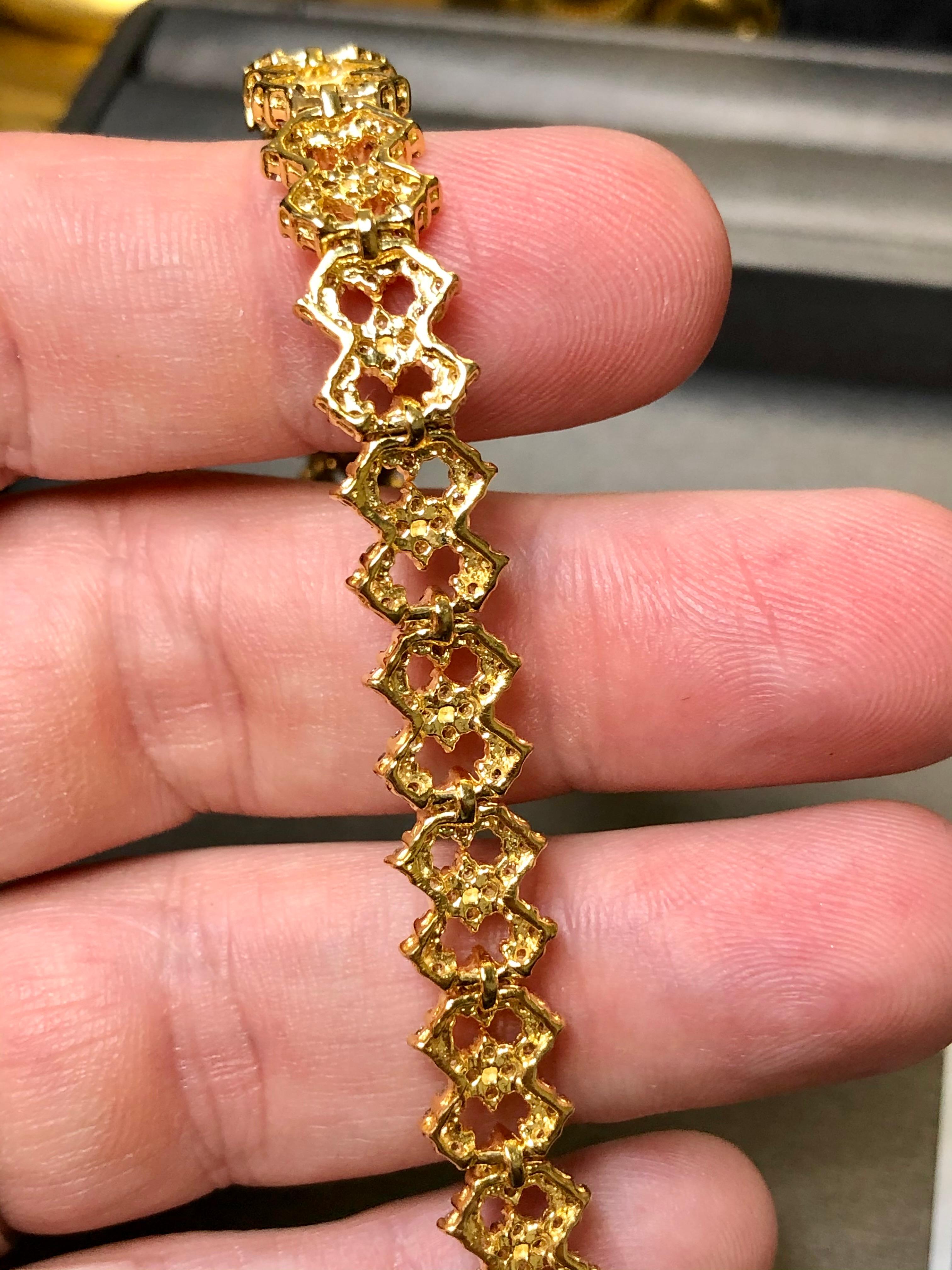 Estate 14K Geometric Link Diamond Line Bracelet 5.40cttw 7.5” In Good Condition In Winter Springs, FL