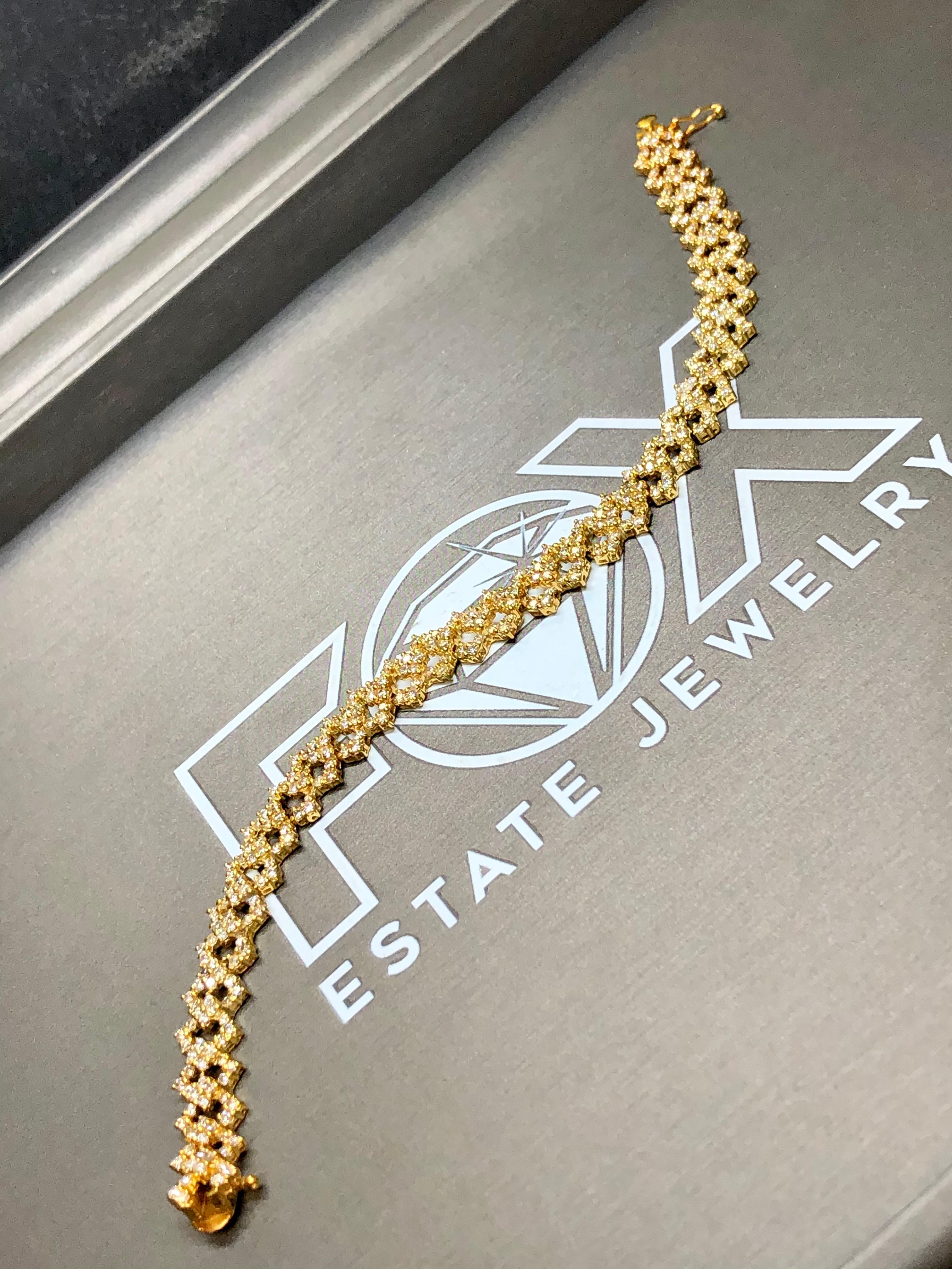 Estate 14K Geometric Link Diamond Line Bracelet 5.40cttw 7.5” For Sale 1