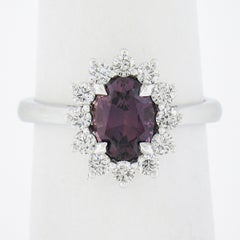 Estate 14k Gold 2.09ctw GIA NO HEAT Oval Purple Sapphire w/ Diamond Halo Ring